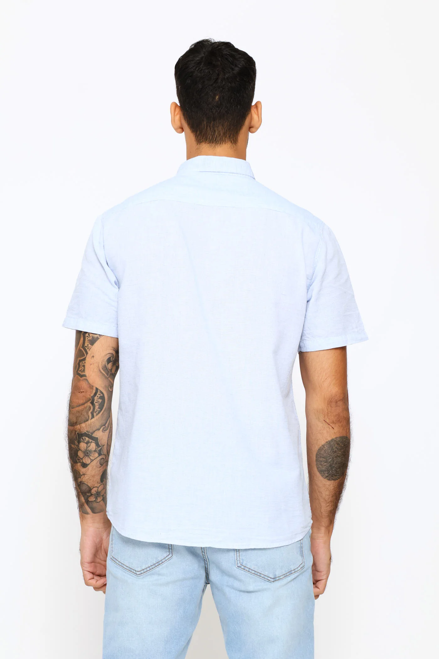 Short Sleeve Slub Shirt - Blue - Image 4