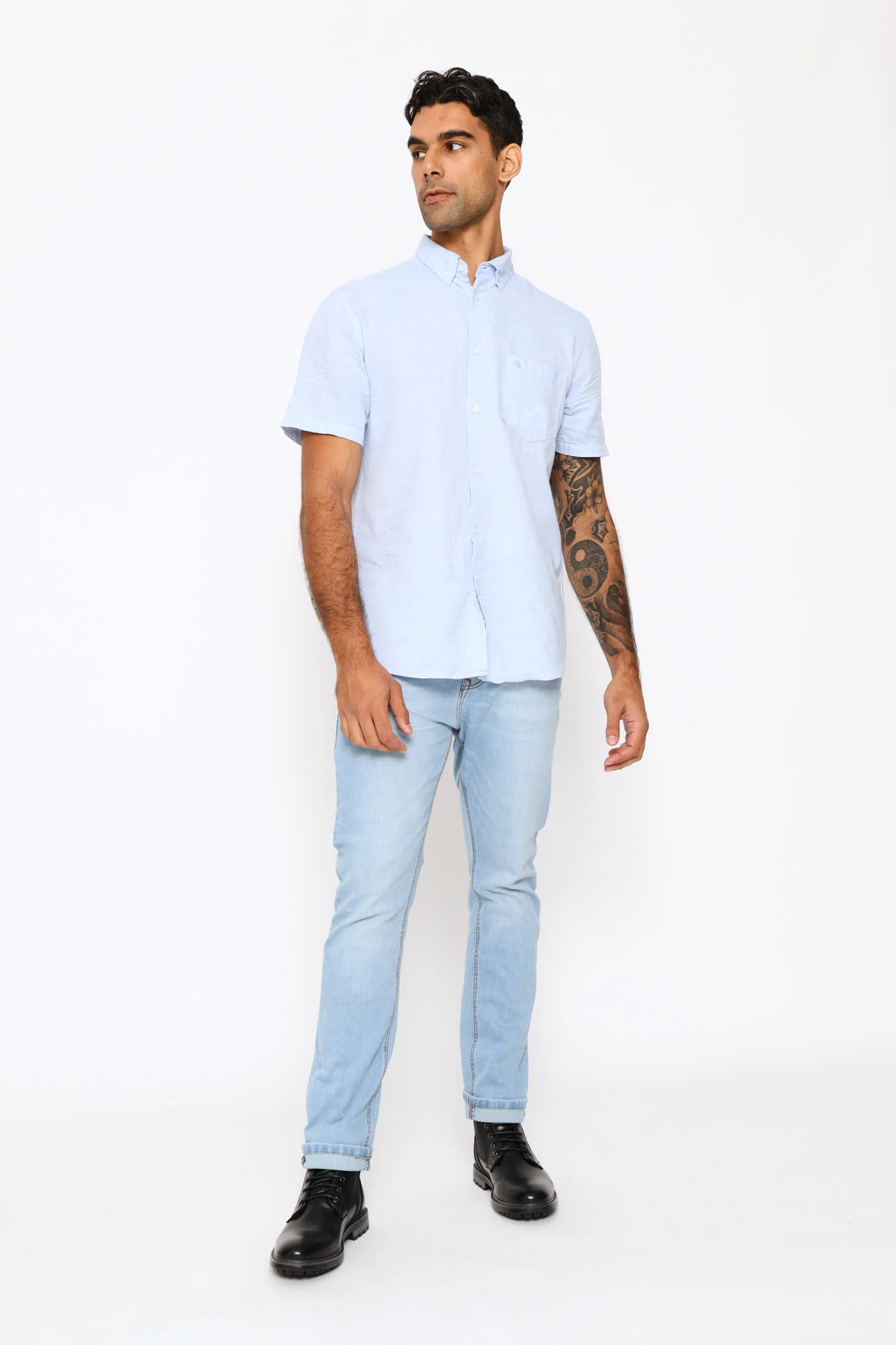 Short Sleeve Slub Shirt - Blue - Image 5