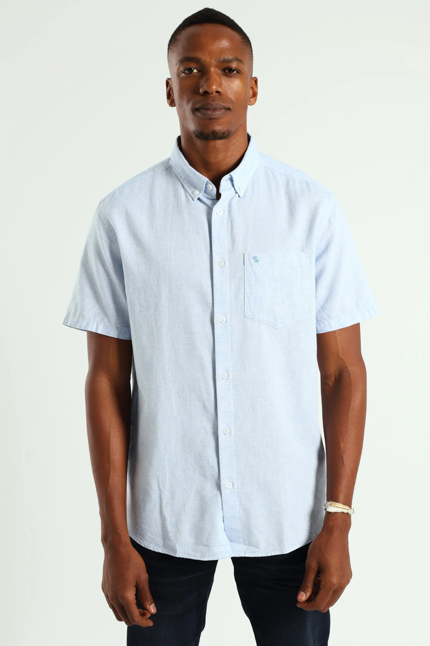 Short Sleeve Slub Shirt - Blue - Image 6