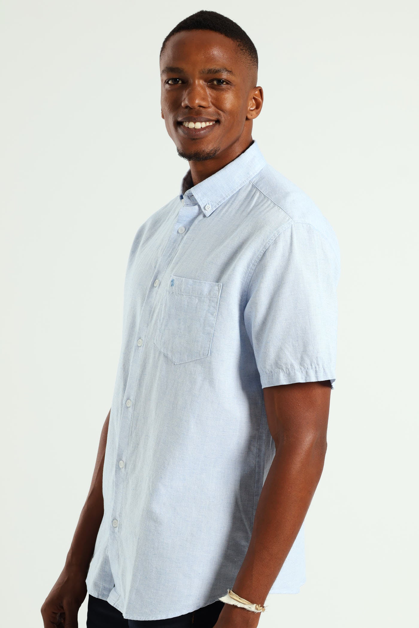 Short Sleeve Slub Shirt - Blue - Image 8