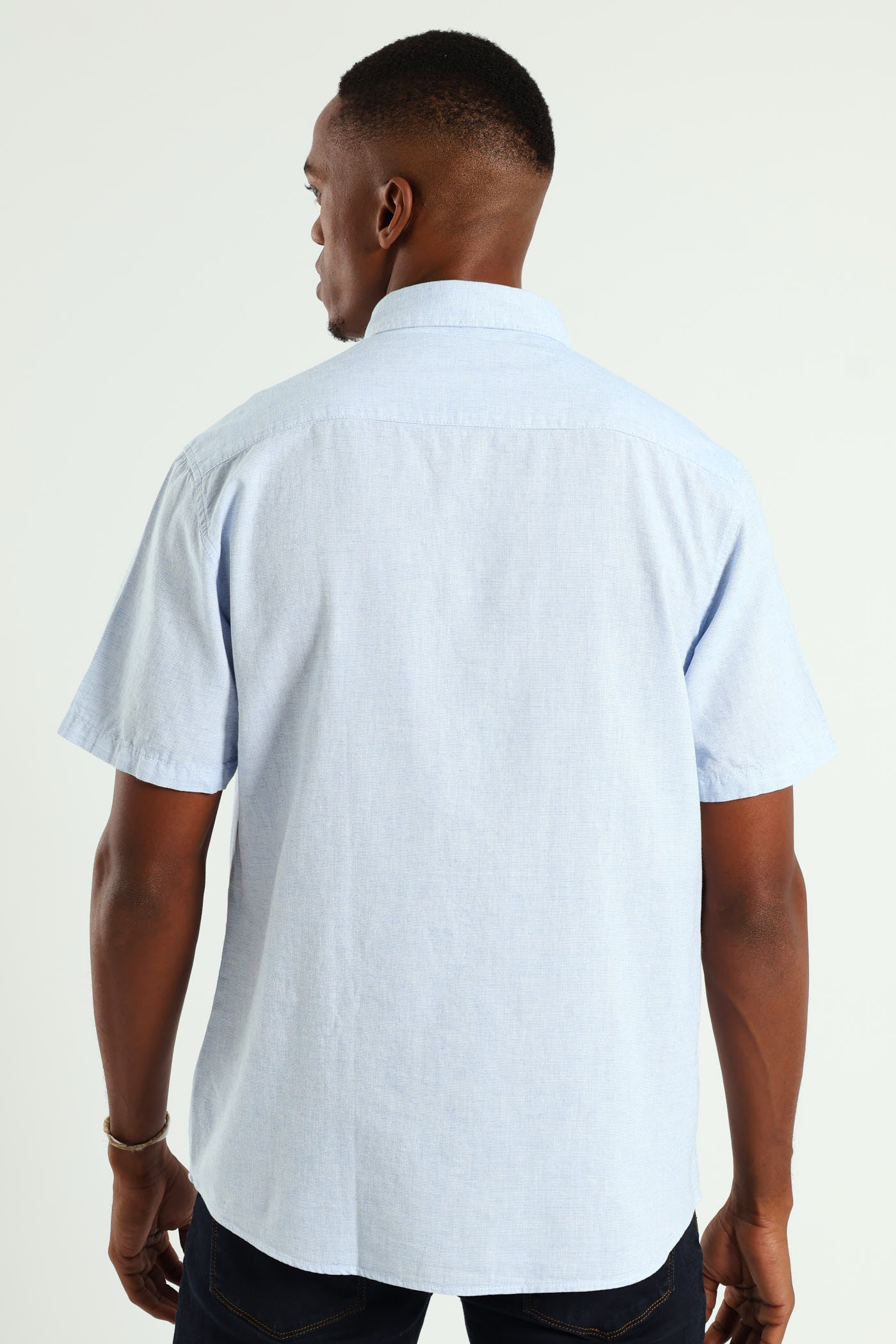 Short Sleeve Slub Shirt - Blue - Image 9