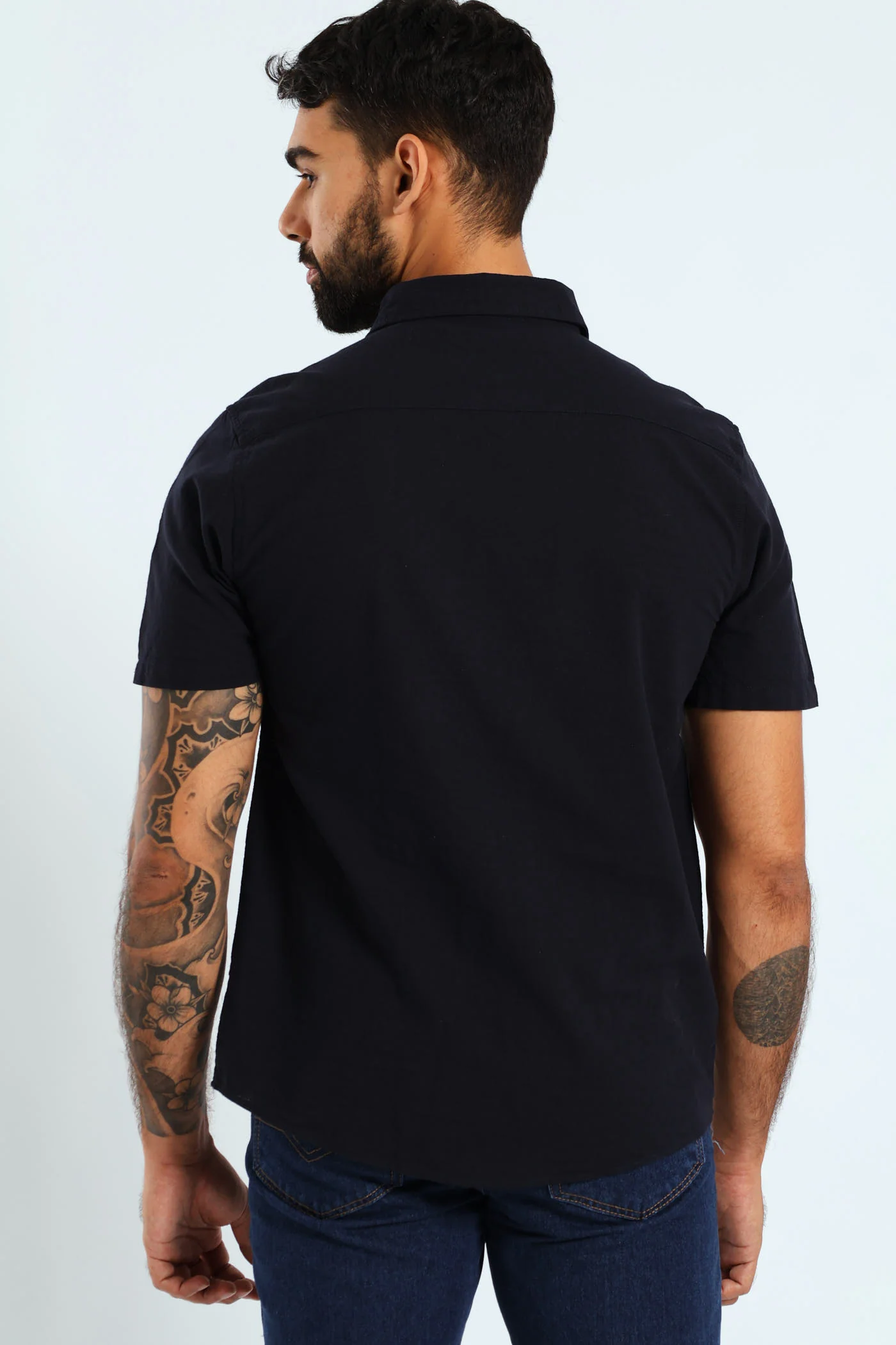 Short Sleeve Slub Shirt - Navy - Image 3