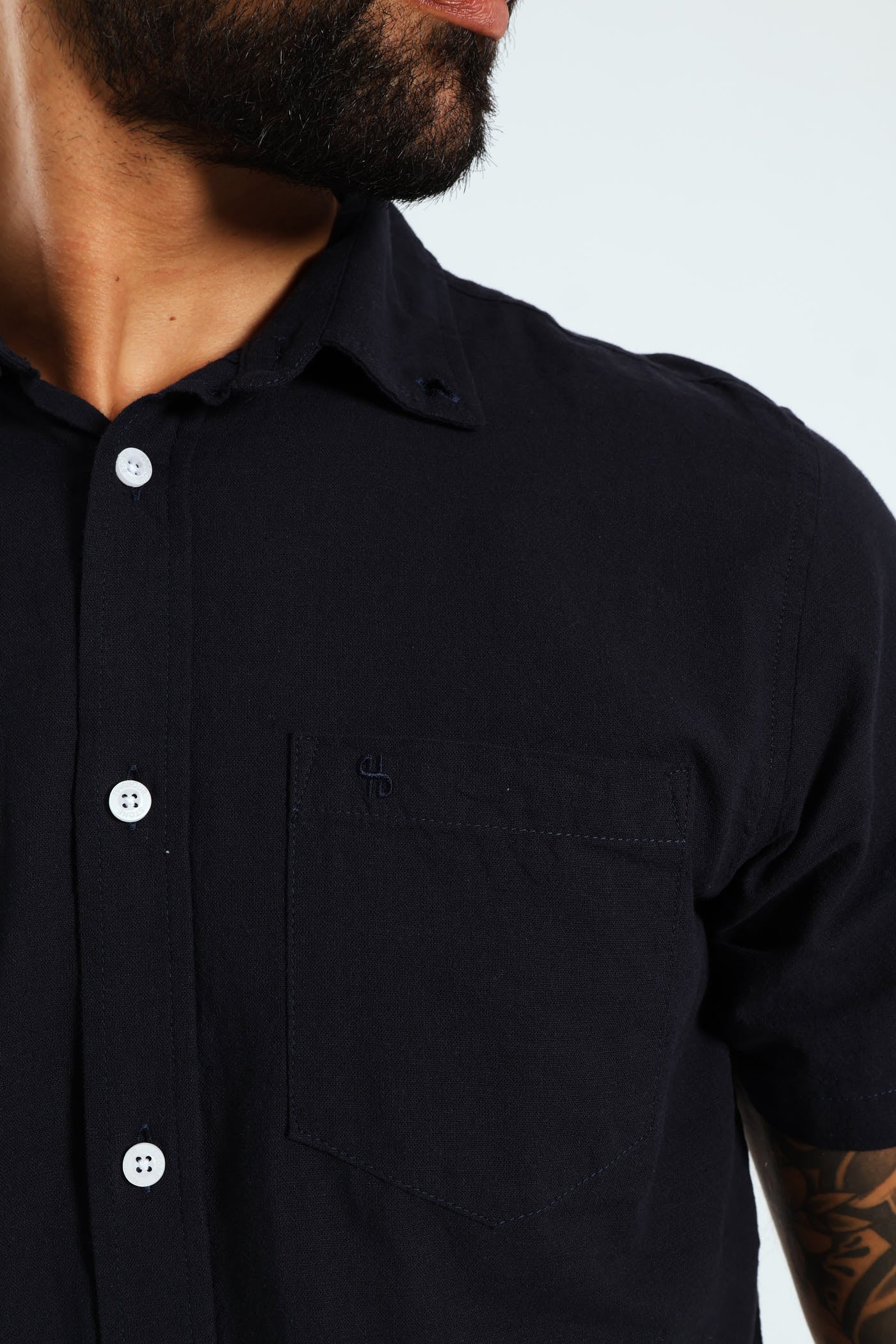 Short Sleeve Slub Shirt - Navy - Image 4