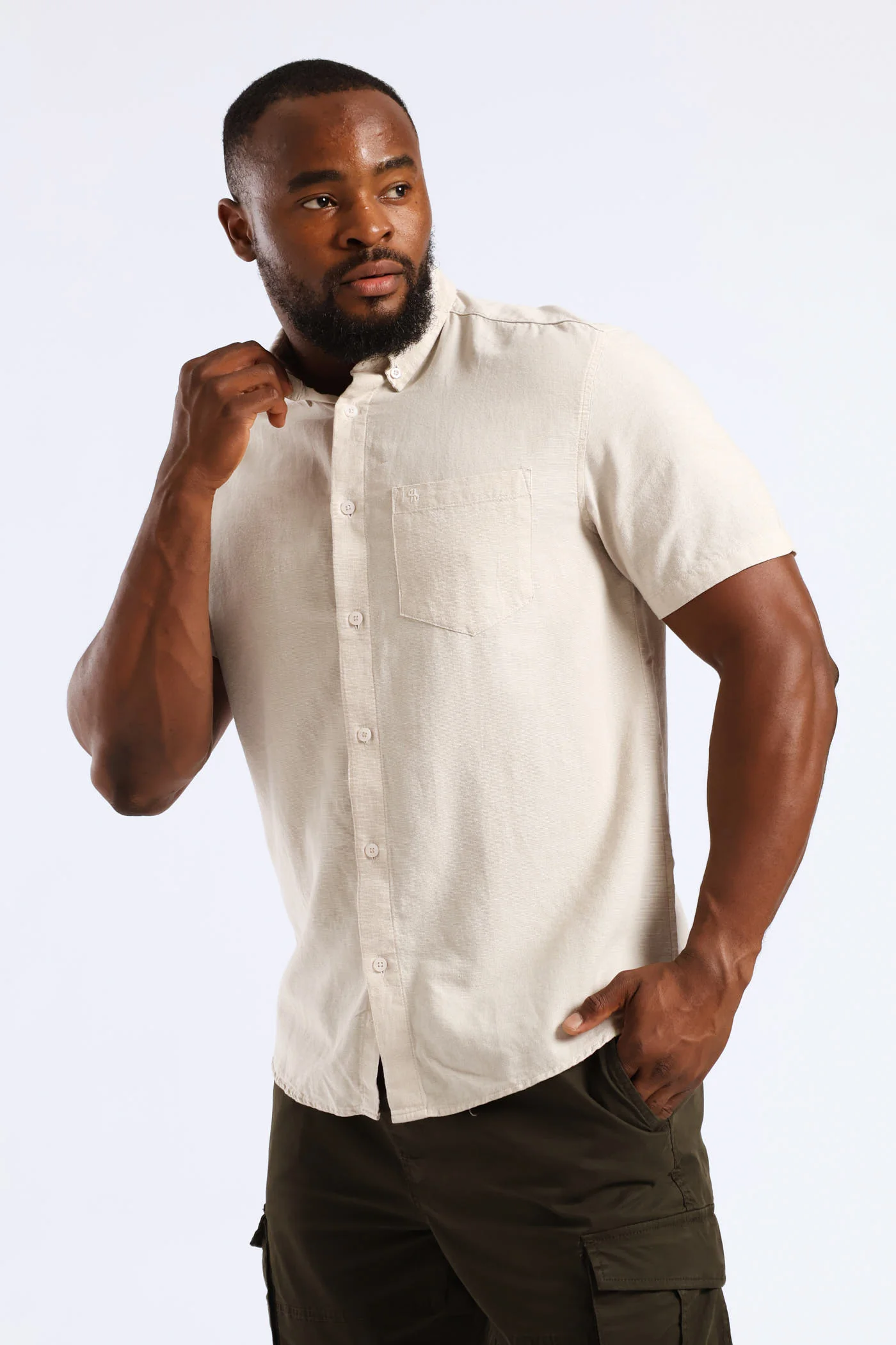 Short Sleeve Slub Shirt - Stone - Image 3