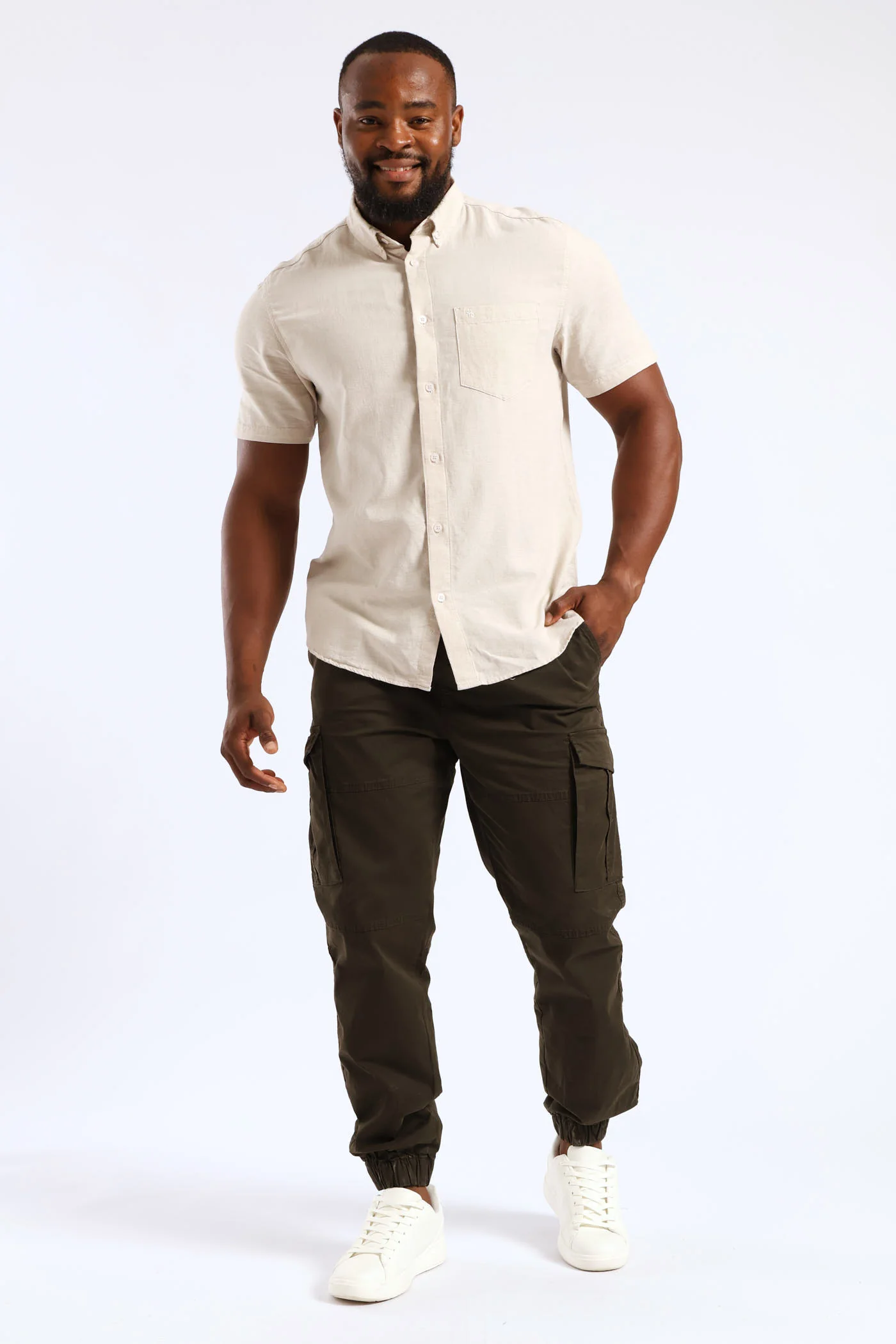 Short Sleeve Slub Shirt - Stone - Image 5