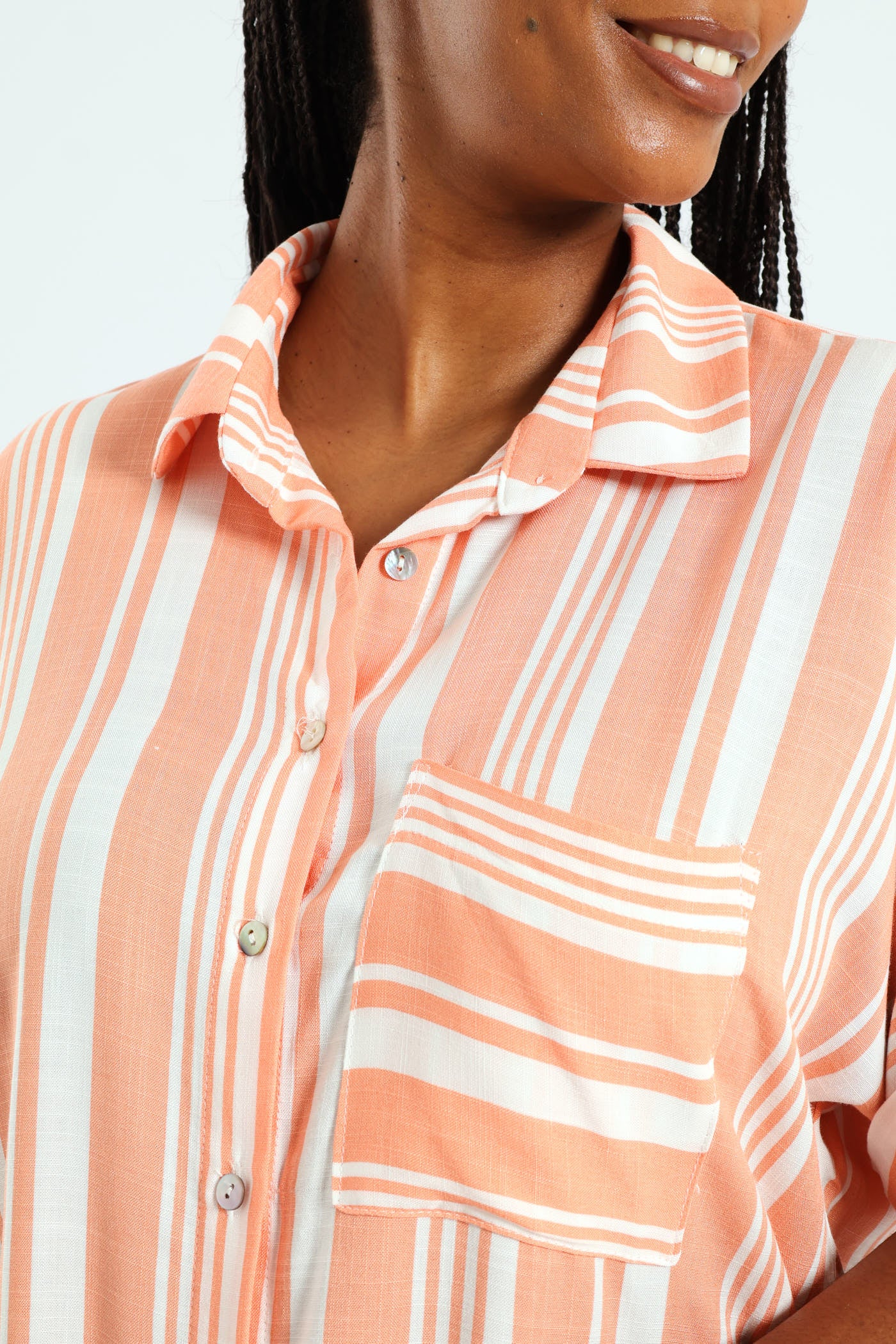 Short Sleeve Stripe Easywearing Shirt - Coral - Image 2