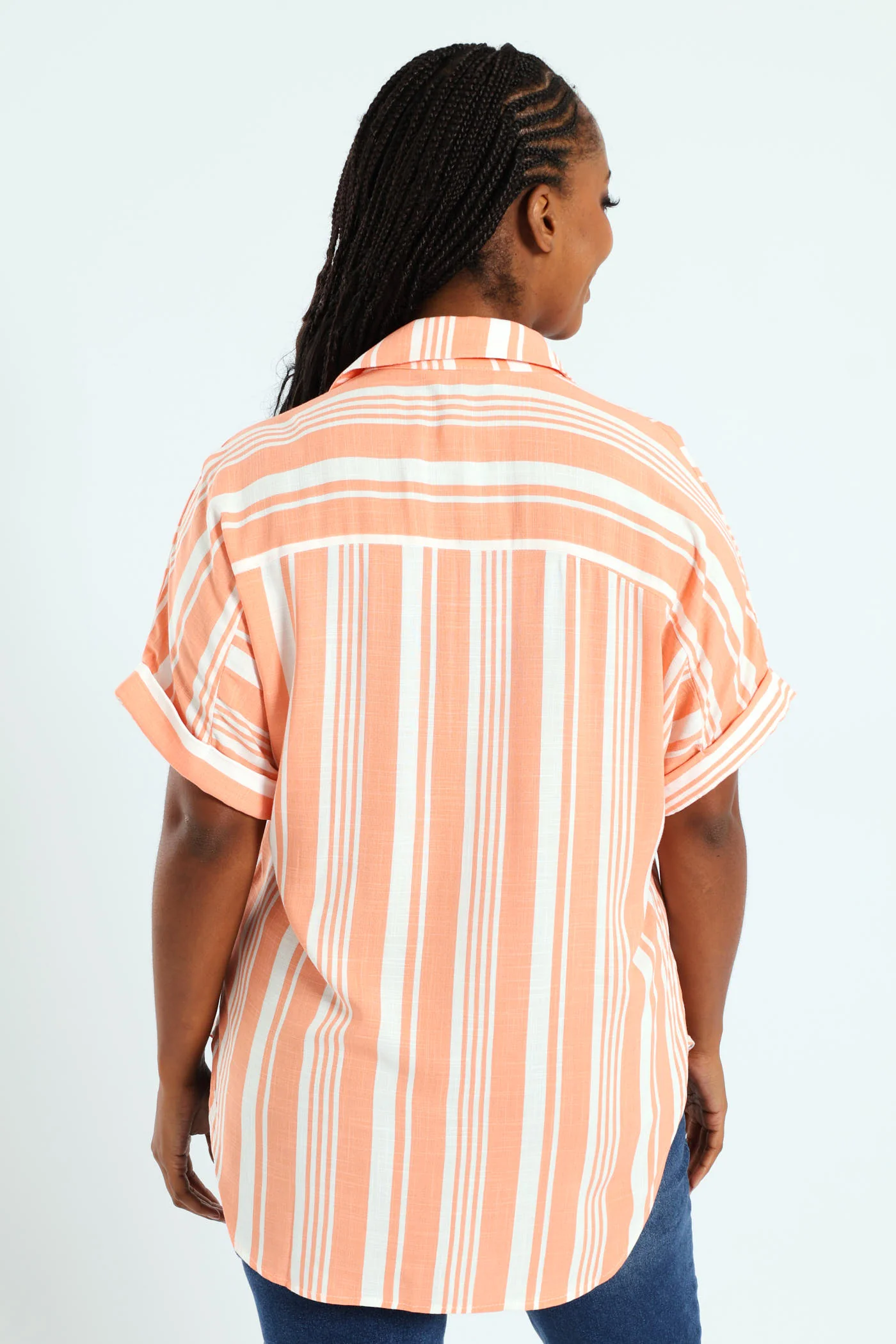 Short Sleeve Stripe Easywearing Shirt - Coral - Image 5