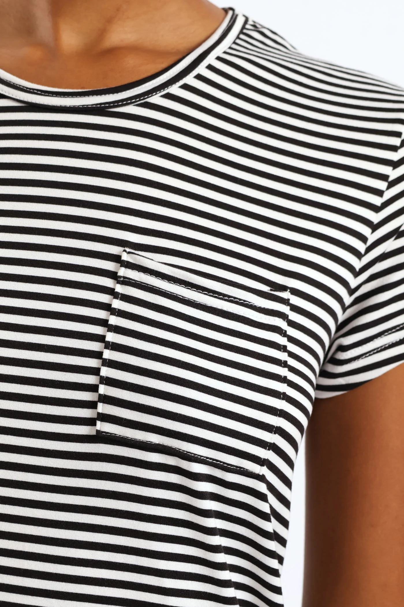 Short Sleeve Stripe Pocket Tee - Black/White - Image 2