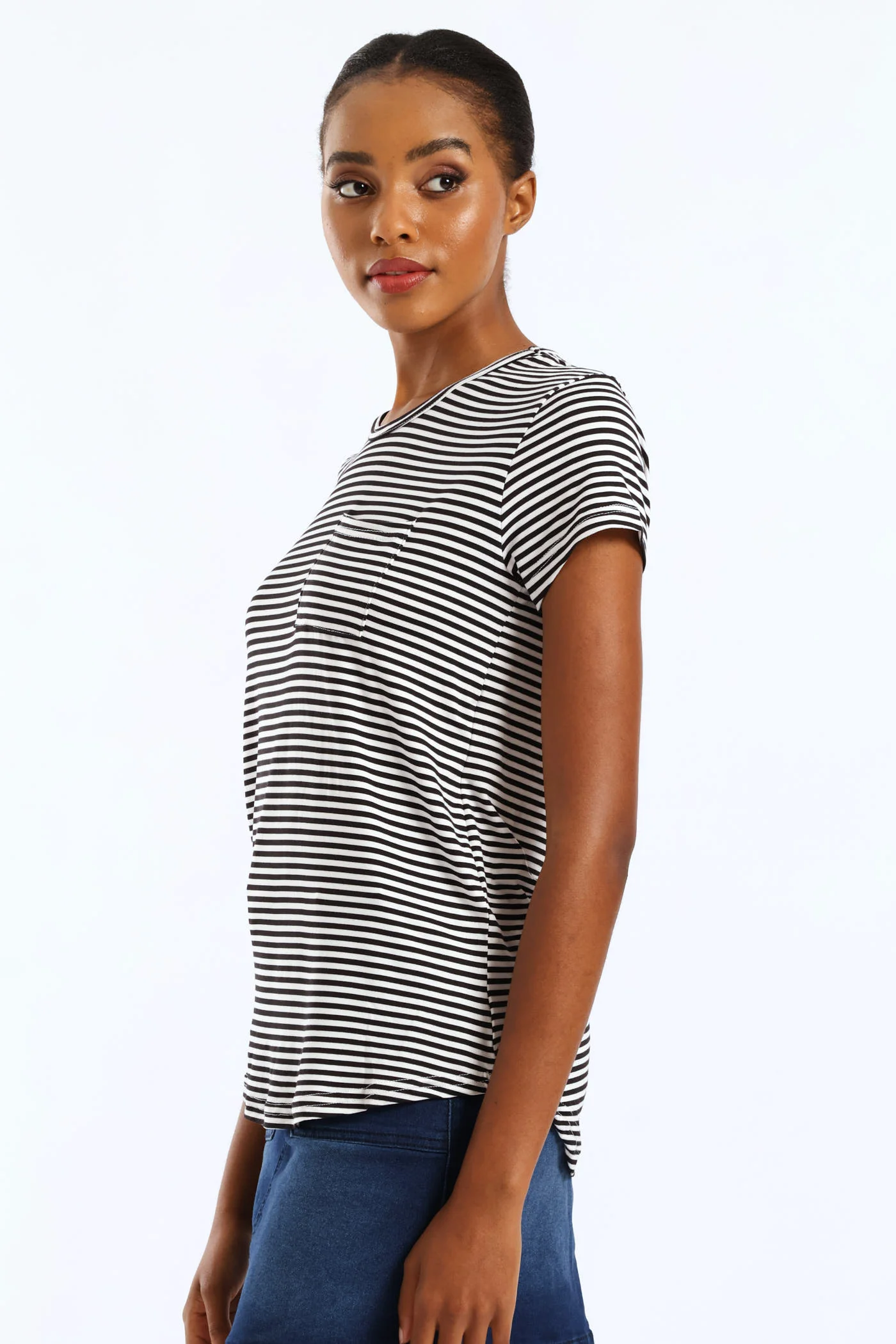 Short Sleeve Stripe Pocket Tee - Black/White - Image 3