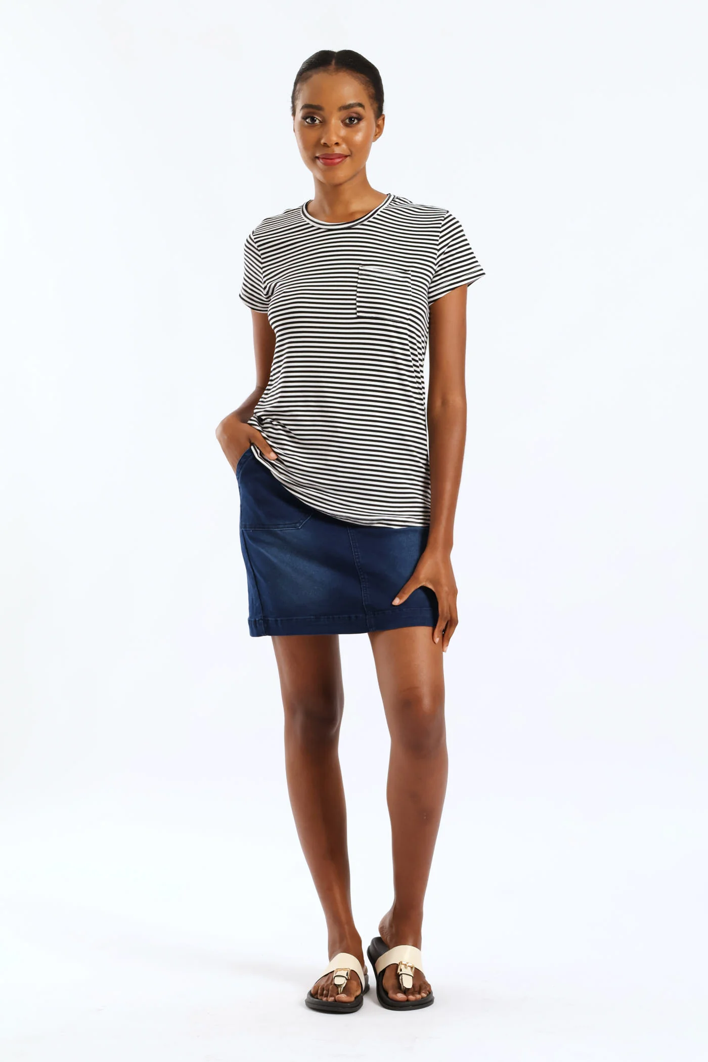 Short Sleeve Stripe Pocket Tee - Black/White - Image 5