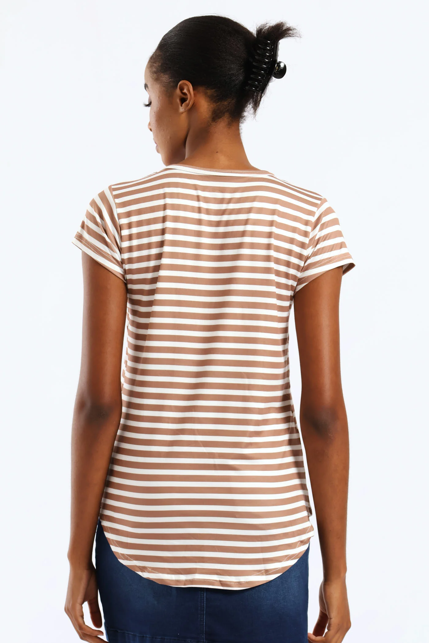 Short Sleeve Stripe Pocket Tee - Caramel/Cream - Image 3
