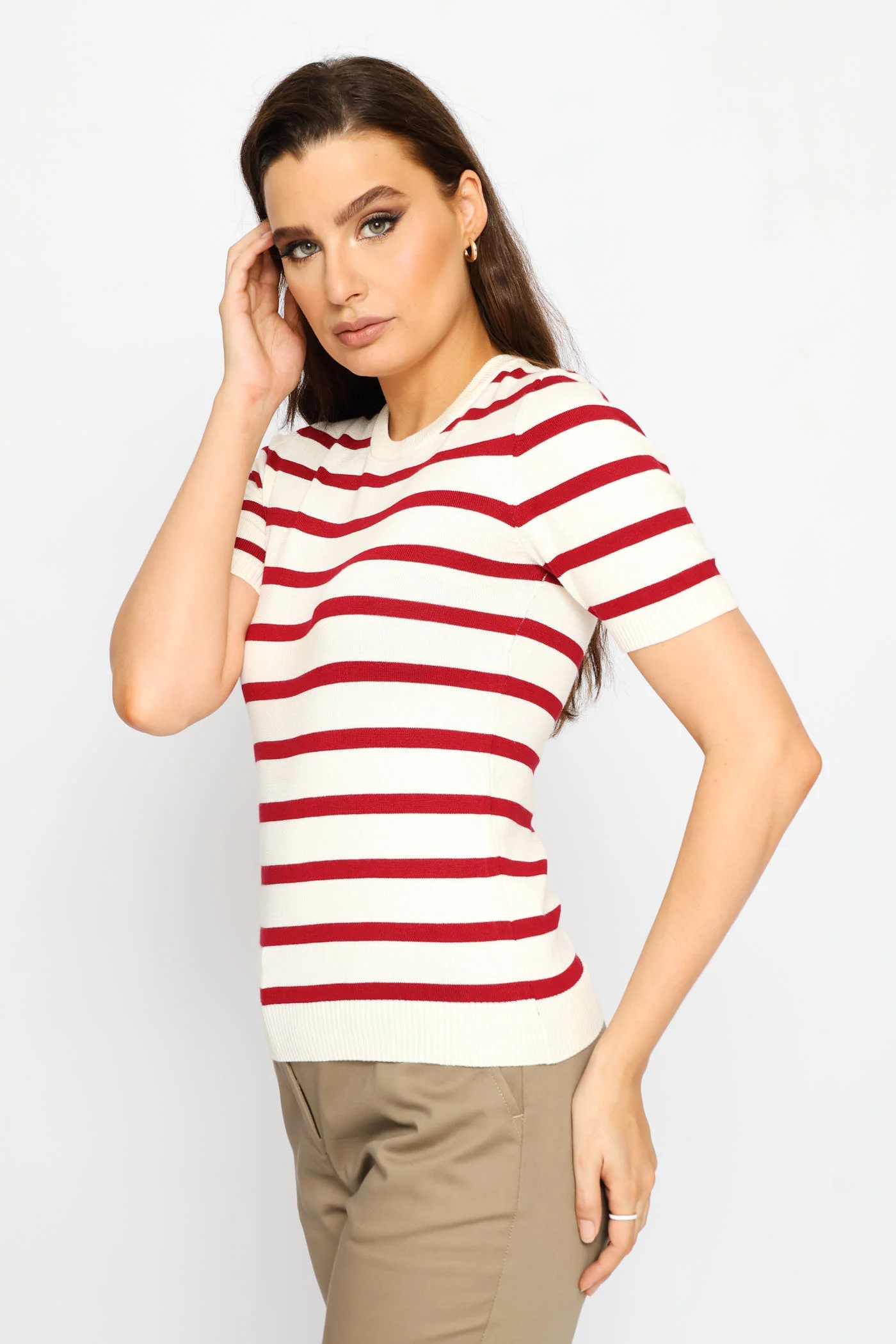 Short Sleeve Stripe Pullover - Cream - Image 4
