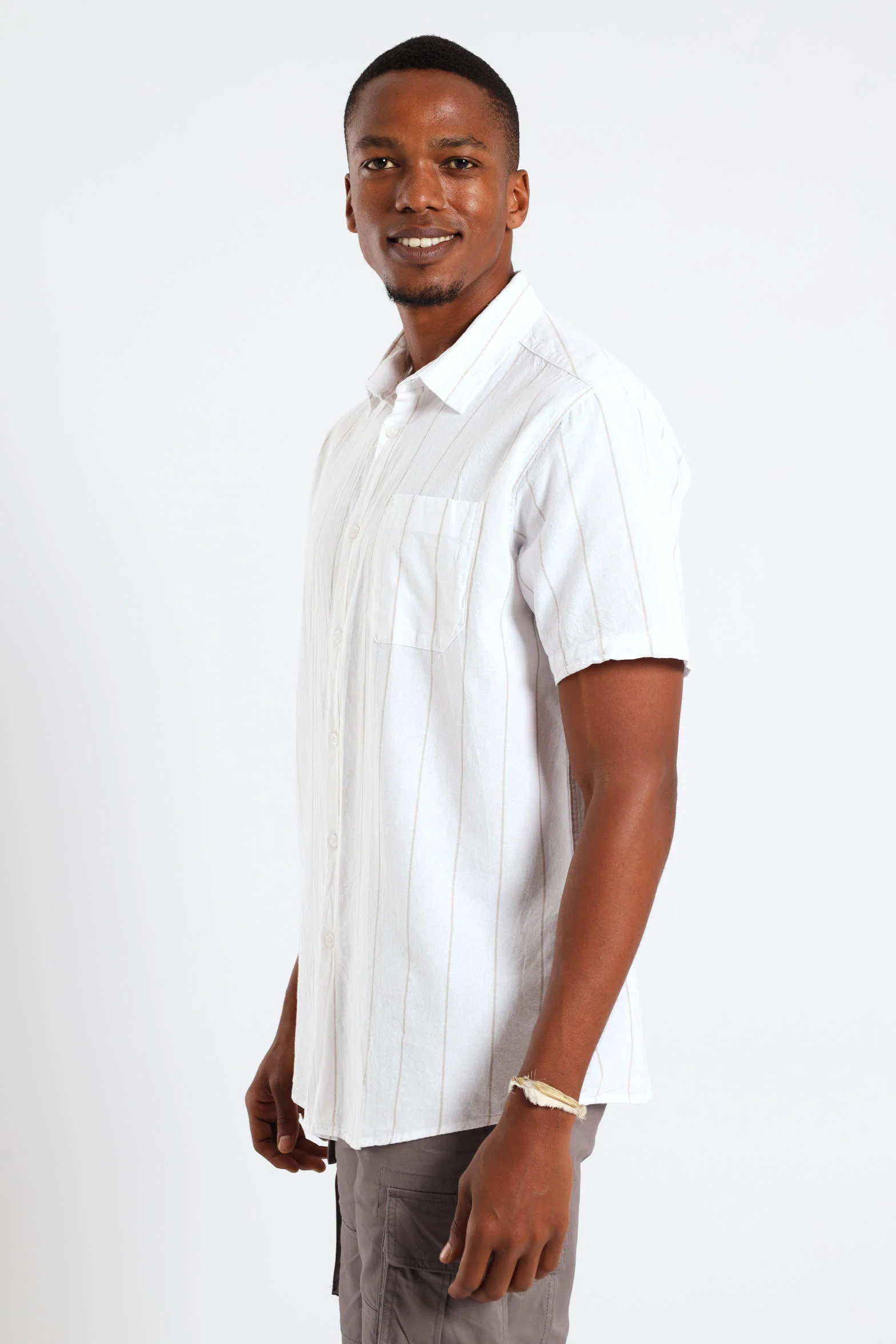 Short Sleeve Stripe Shirt - Ecru - Image 4