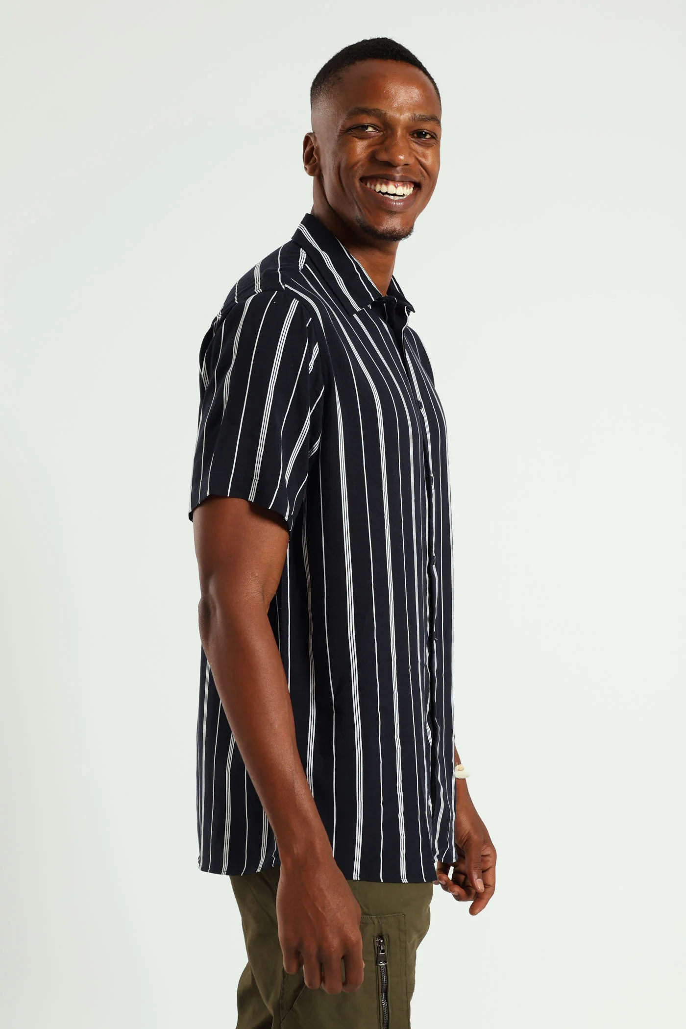 Short Sleeve Stripe Shirt - Navy - Image 3