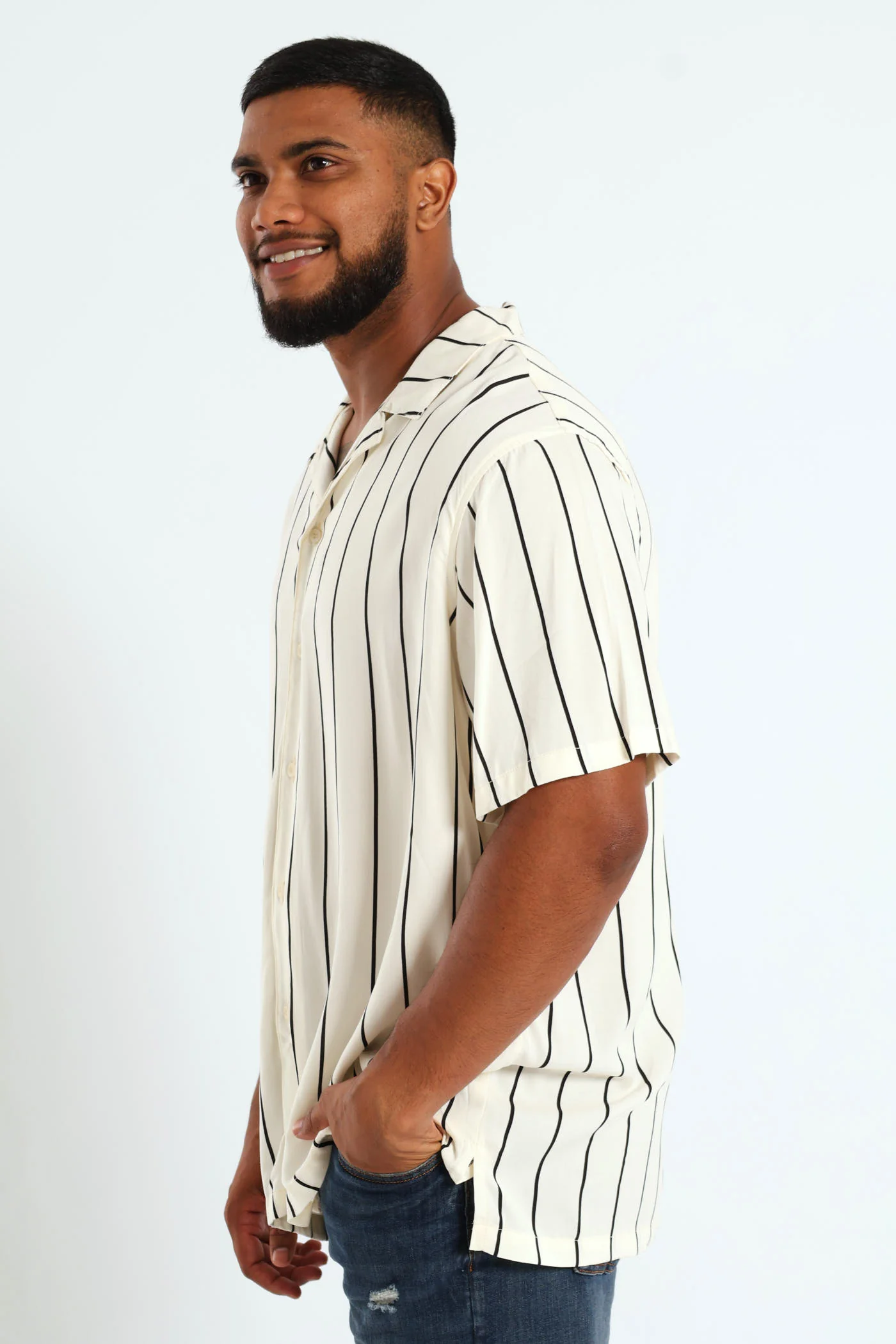 Short Sleeve Stripe Shirt - Off White - Image 2