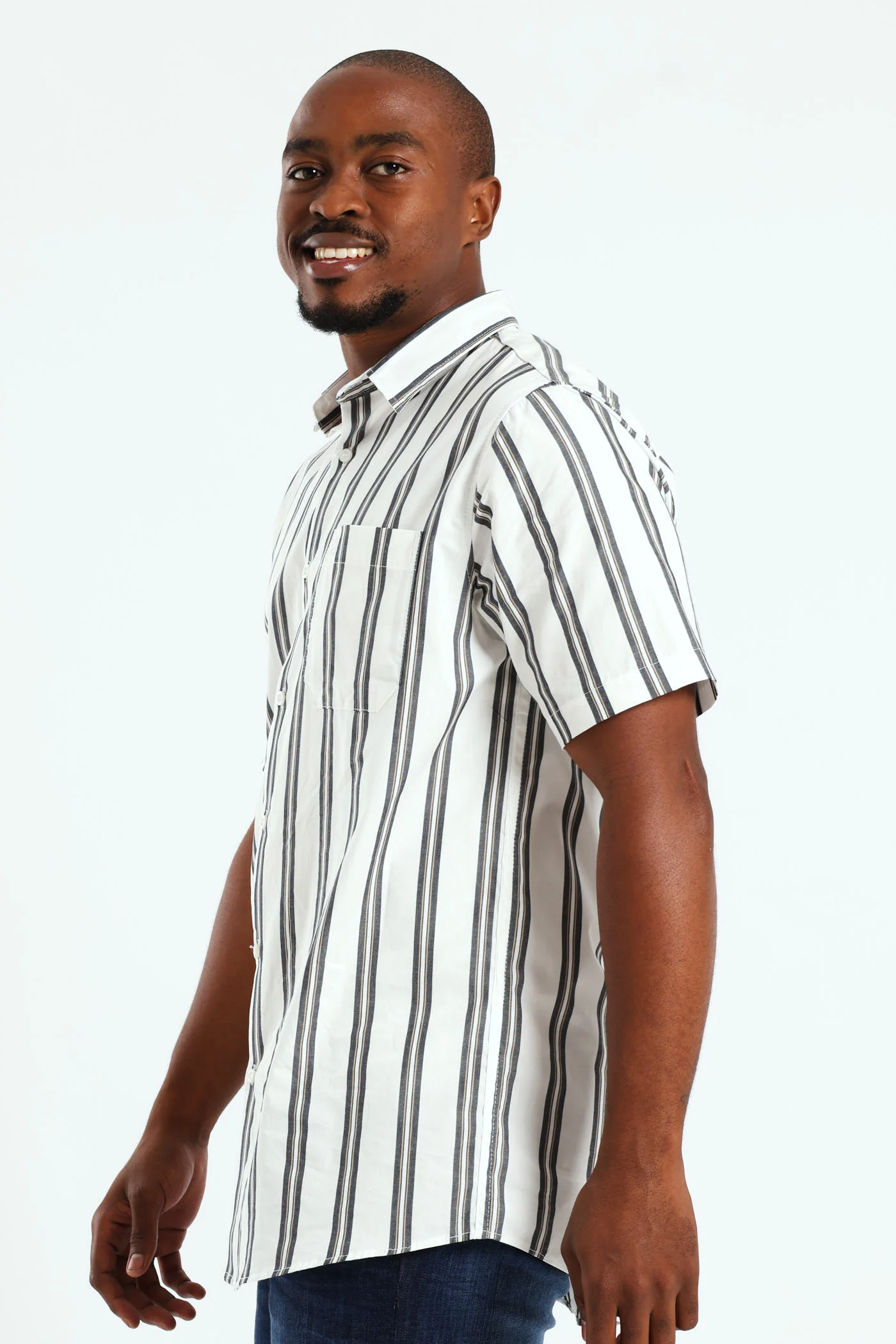 Short Sleeve Stripe Shirt - White - Image 3