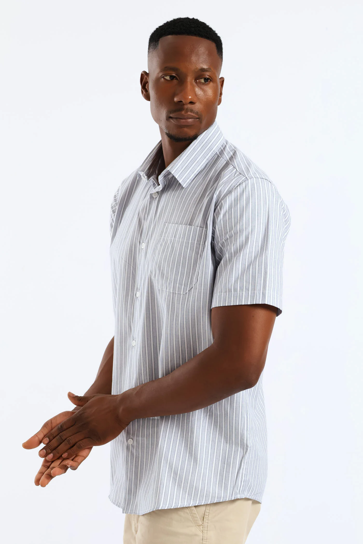 Short Sleeve Stripe Shirt - White - Image 3