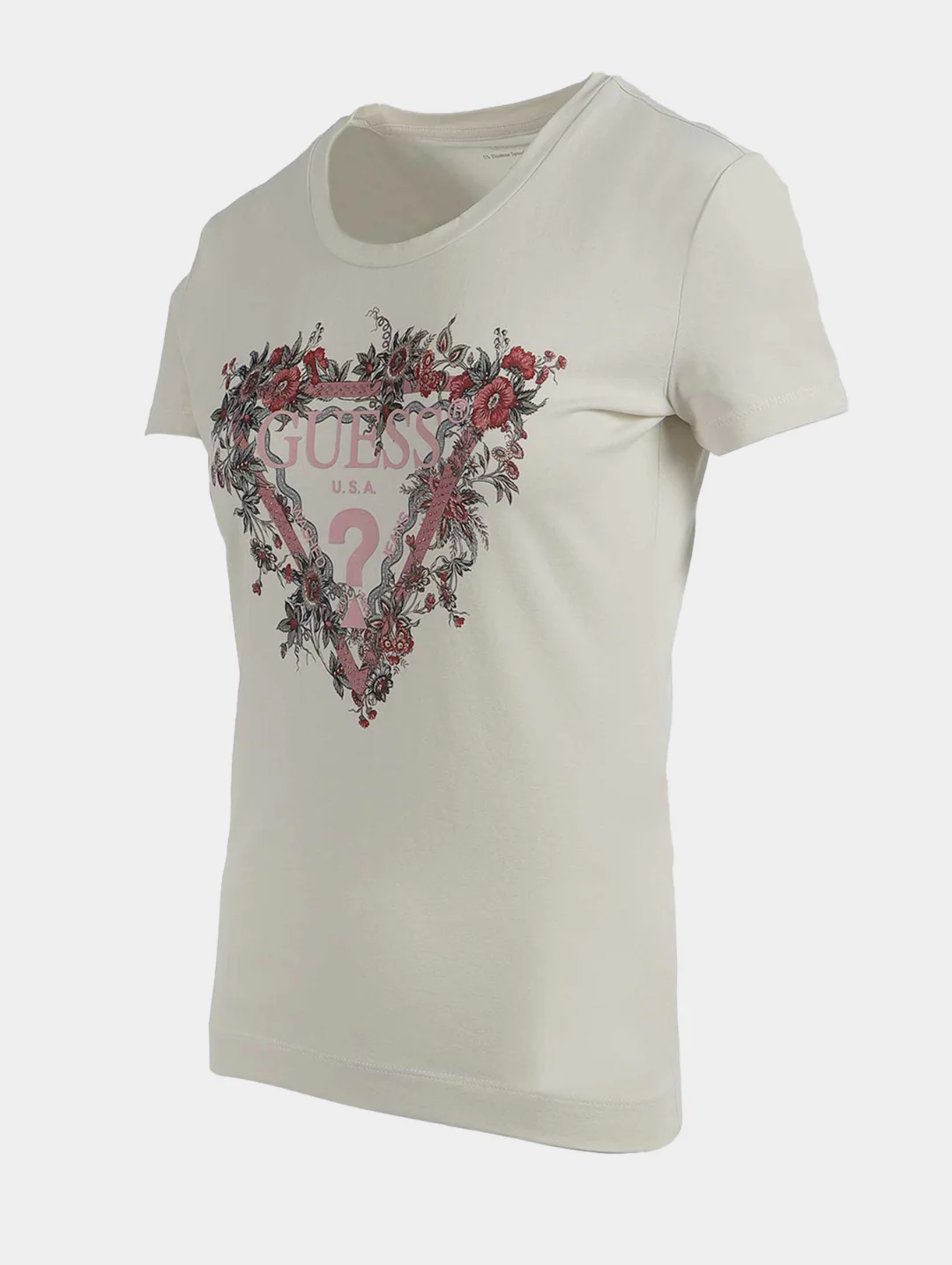 Short Sleeve Triangle Flowers Tee - Cream - Image 3