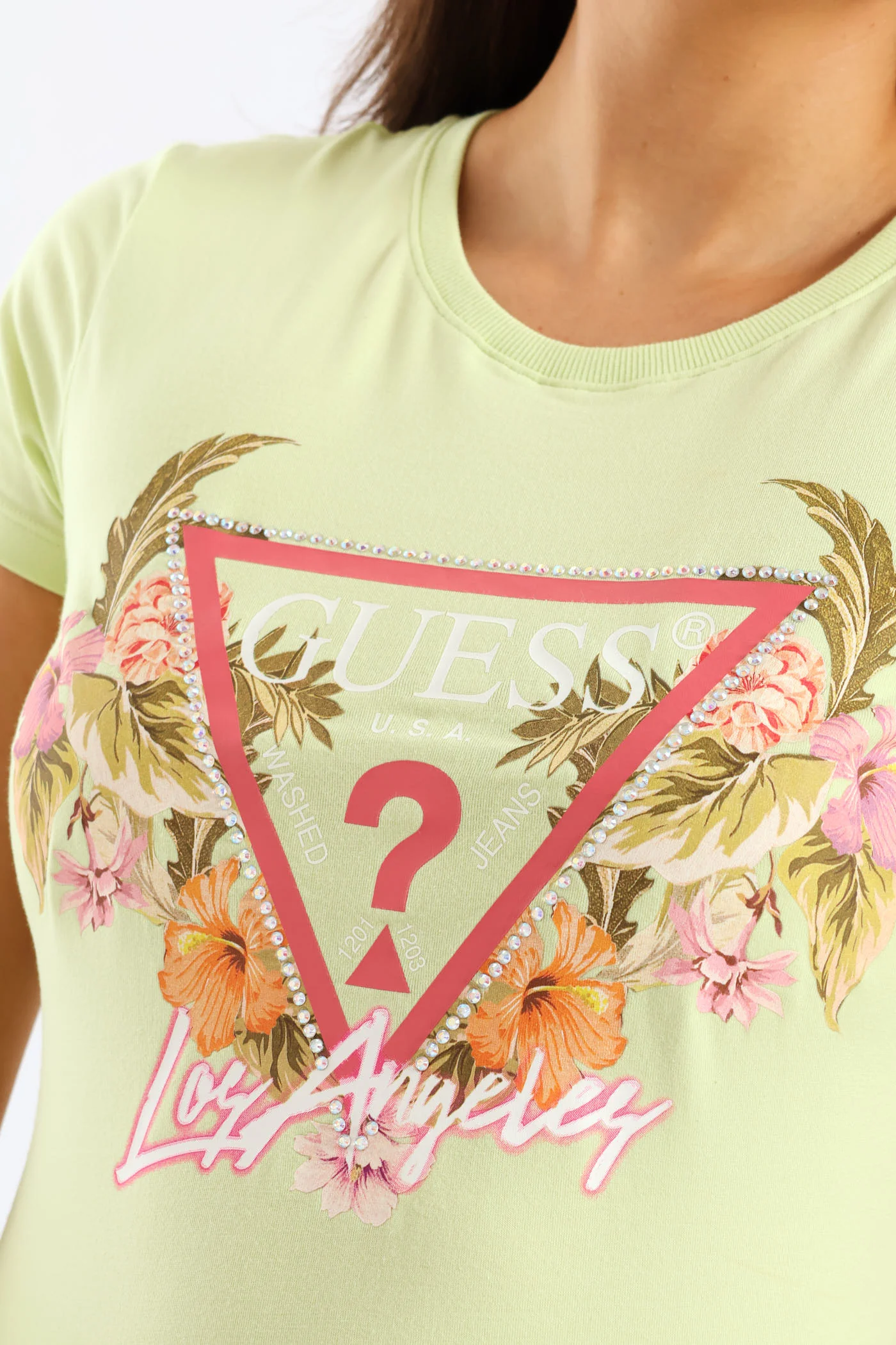 Short Sleeve Triangle Flowers Tee - Green - Image 2