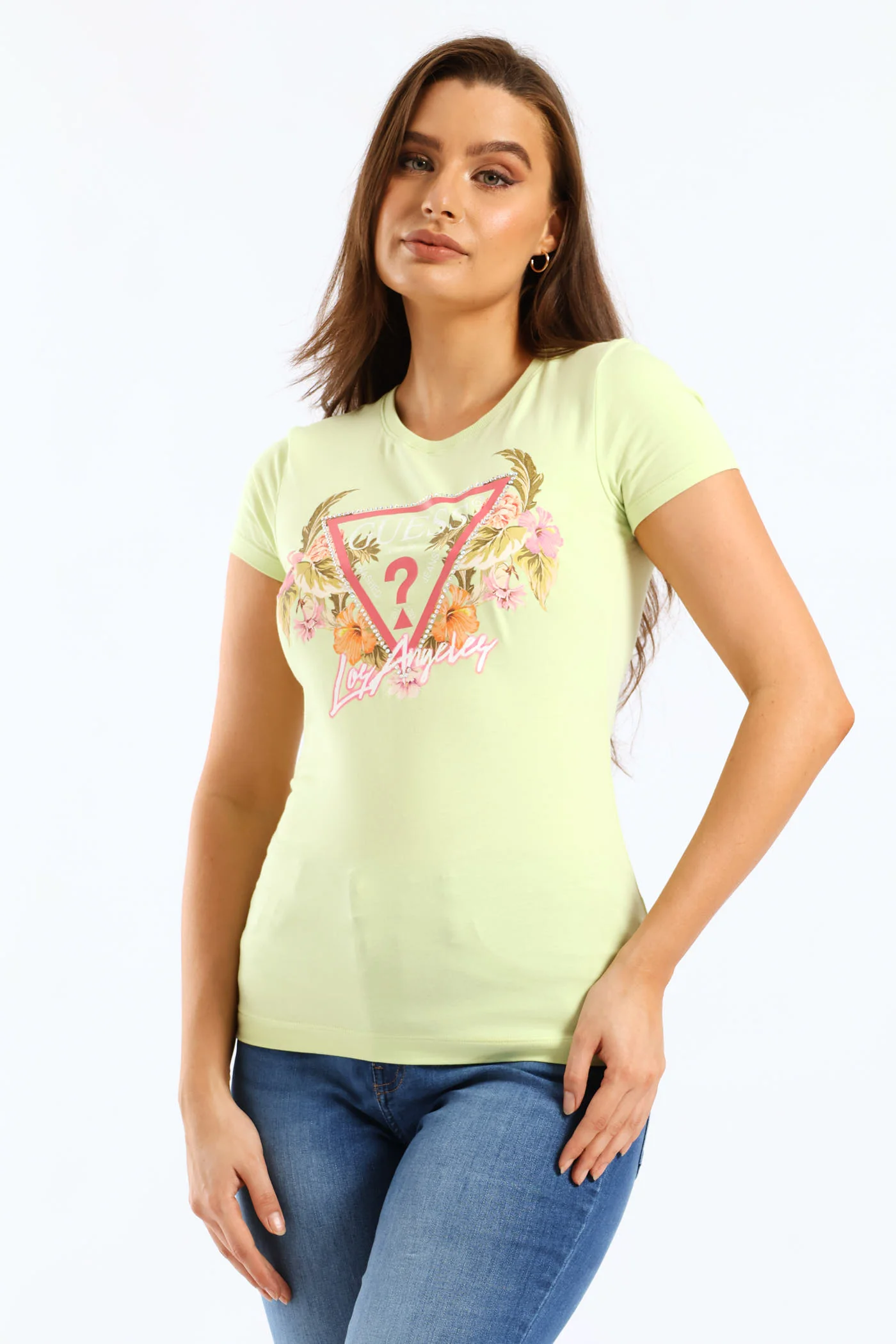 Short Sleeve Triangle Flowers Tee - Green - Image 3