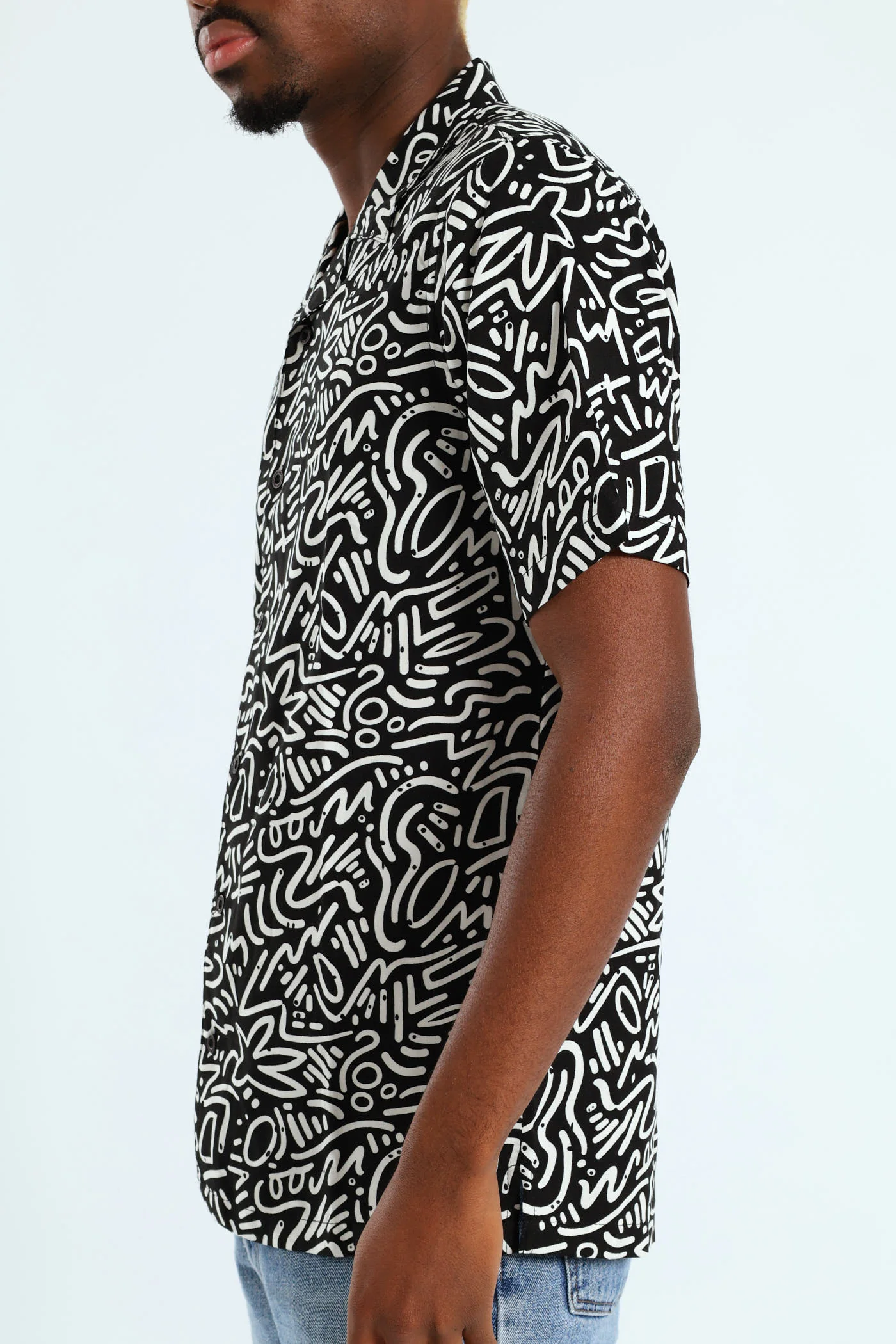 Short Sleeve Viscose Shirt - Black - Image 2