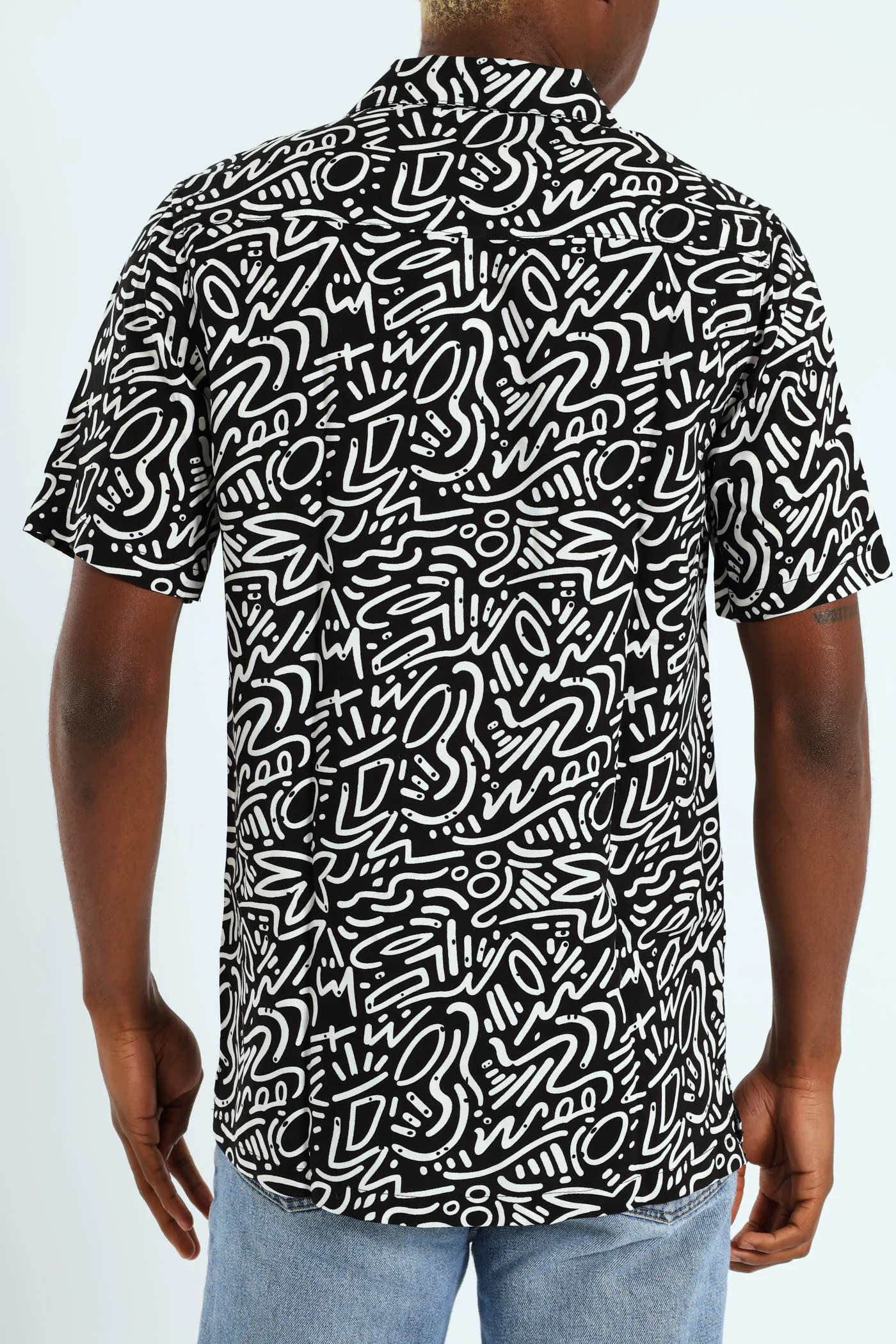 Short Sleeve Viscose Shirt - Black - Image 3