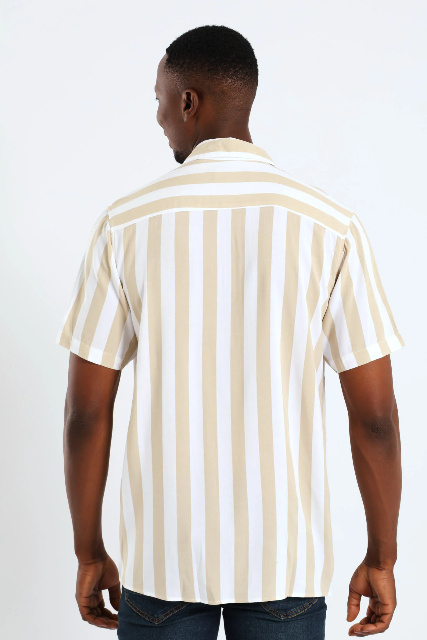 Short Sleeve Viscose Stripe Regular Shirt - Stone - Image 6