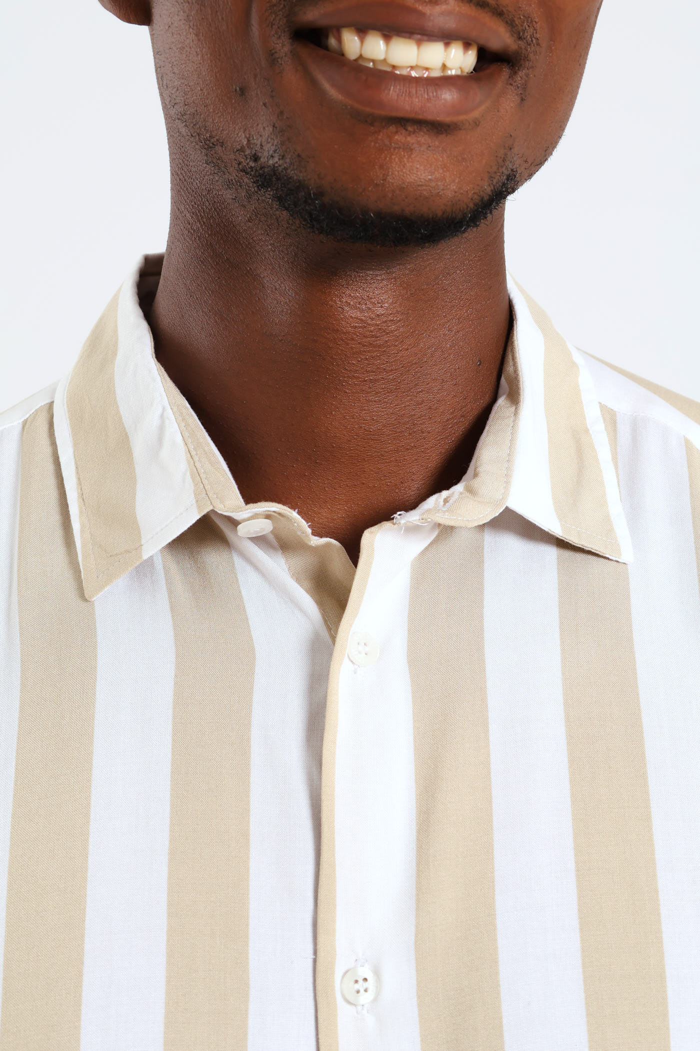 Short Sleeve Viscose Stripe Regular Shirt - Stone - Image 7