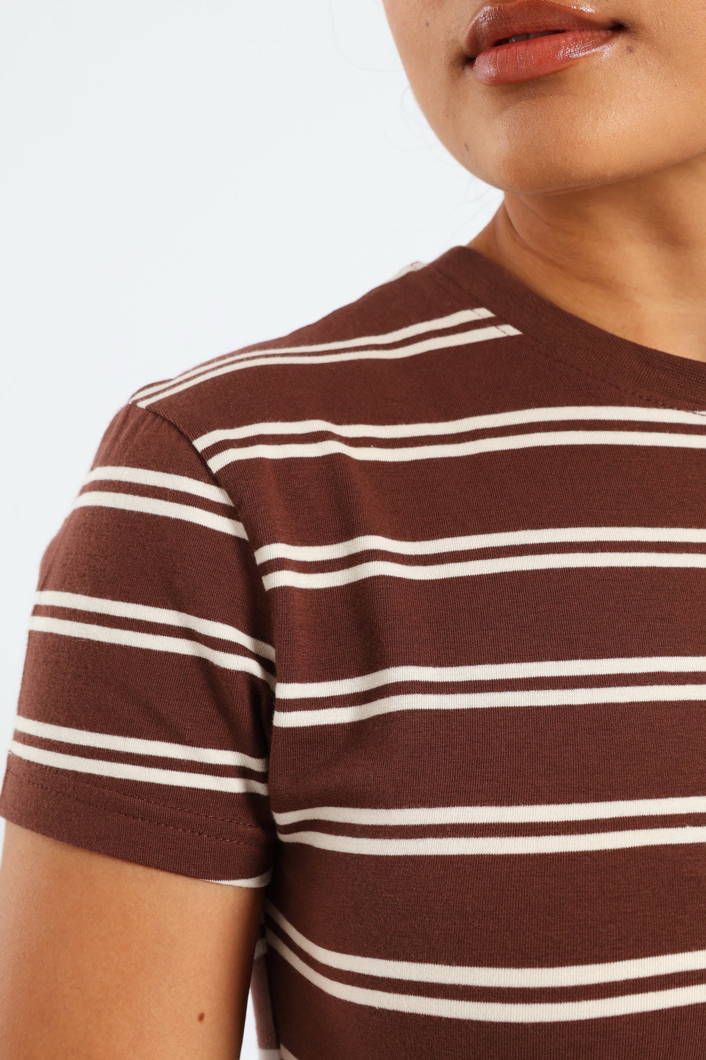 Short Sleeve Yarn Dye Stripe Tee - Brown - Image 5