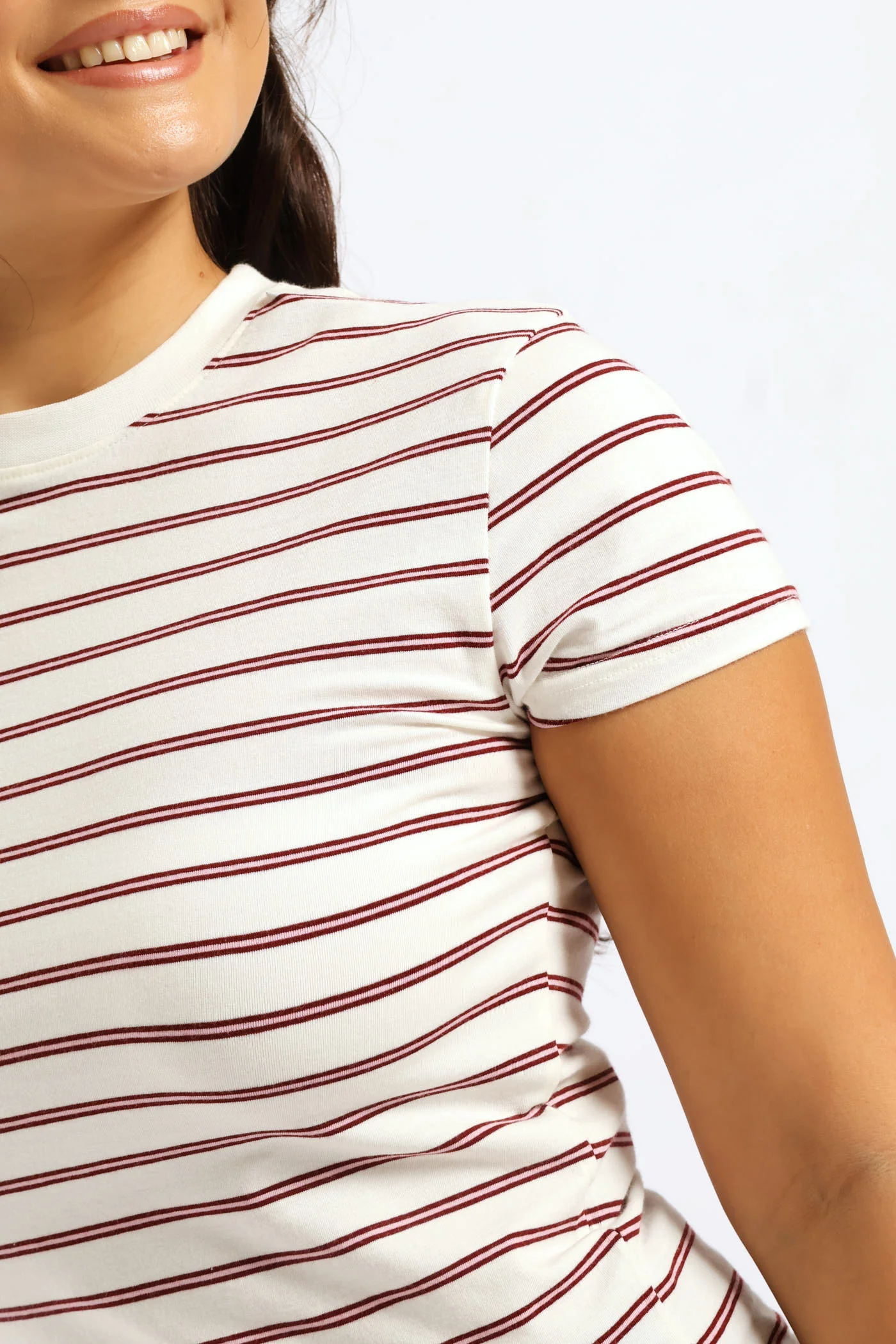 Short Sleeve Yarn Dye Stripe Tee - Burgundy - Image 2