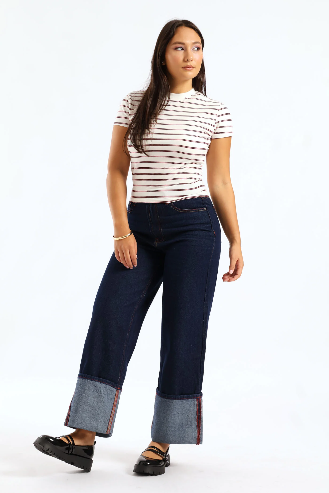 Short Sleeve Yarn Dye Stripe Tee - Burgundy - Image 3