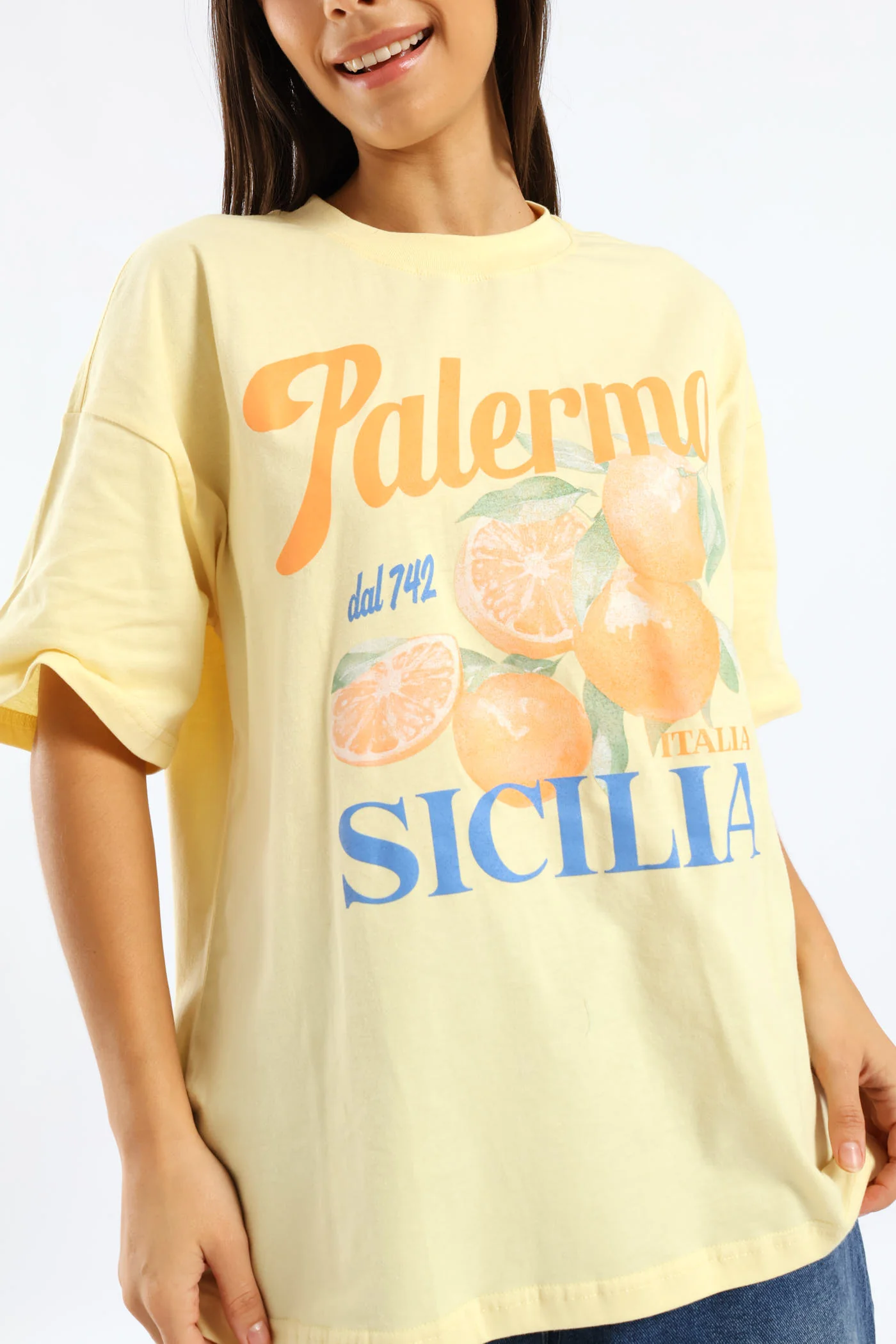 Sicillia Oversized Printed Tee - Light Yellow - Image 2
