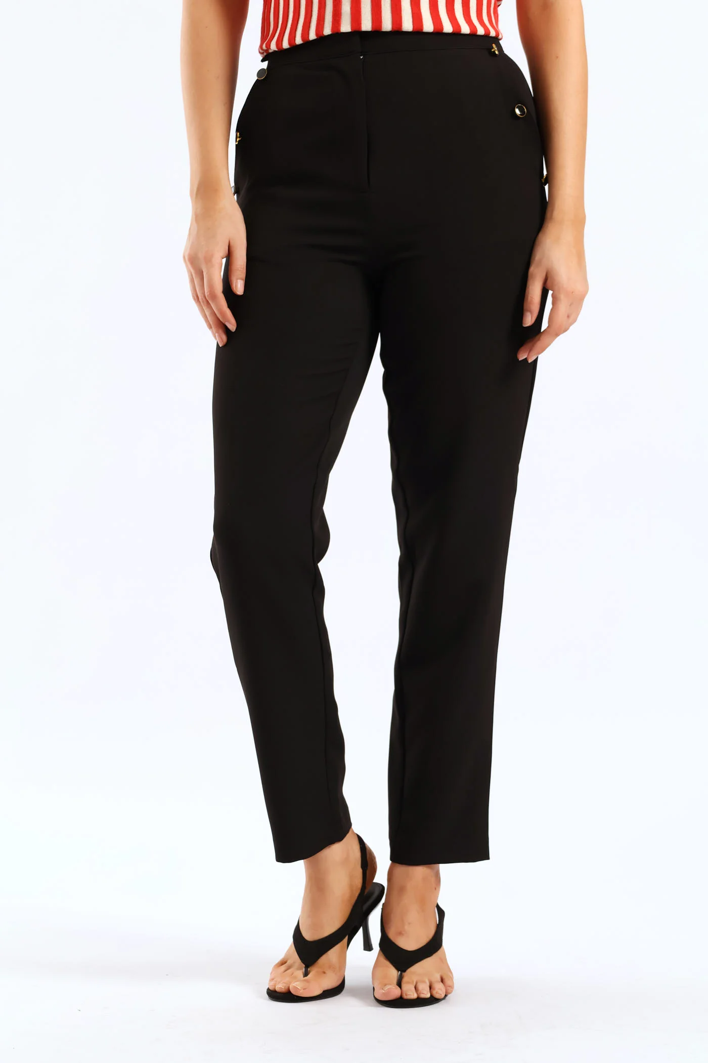 Side Button Tapered Leg Pant - Black - Image 3