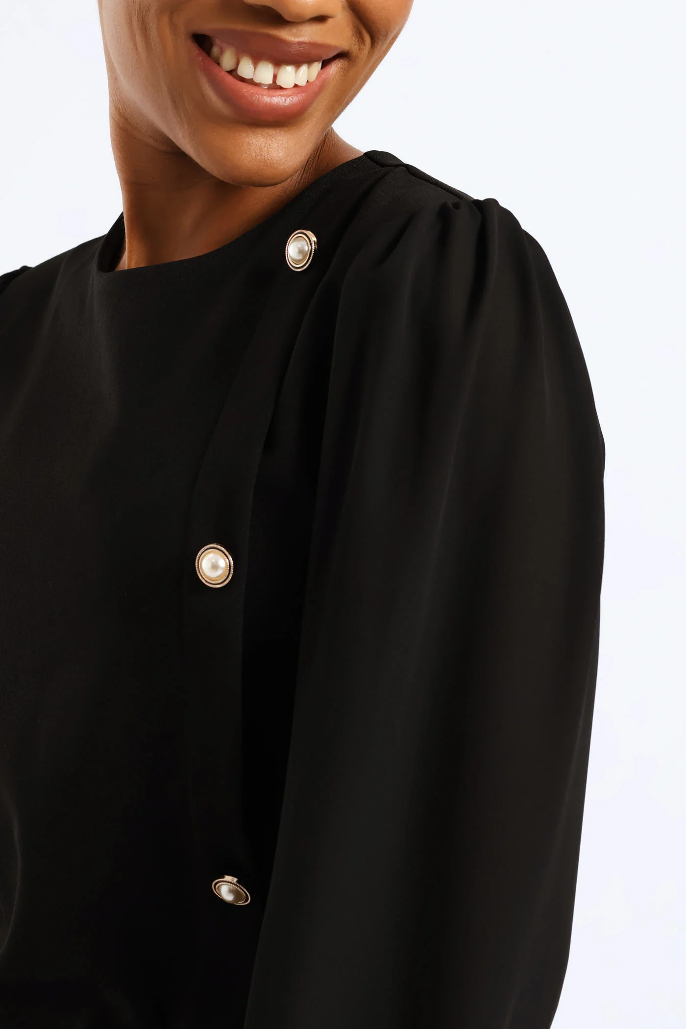 Side Button Through Knitwear Combo Dress - Black - Image 6