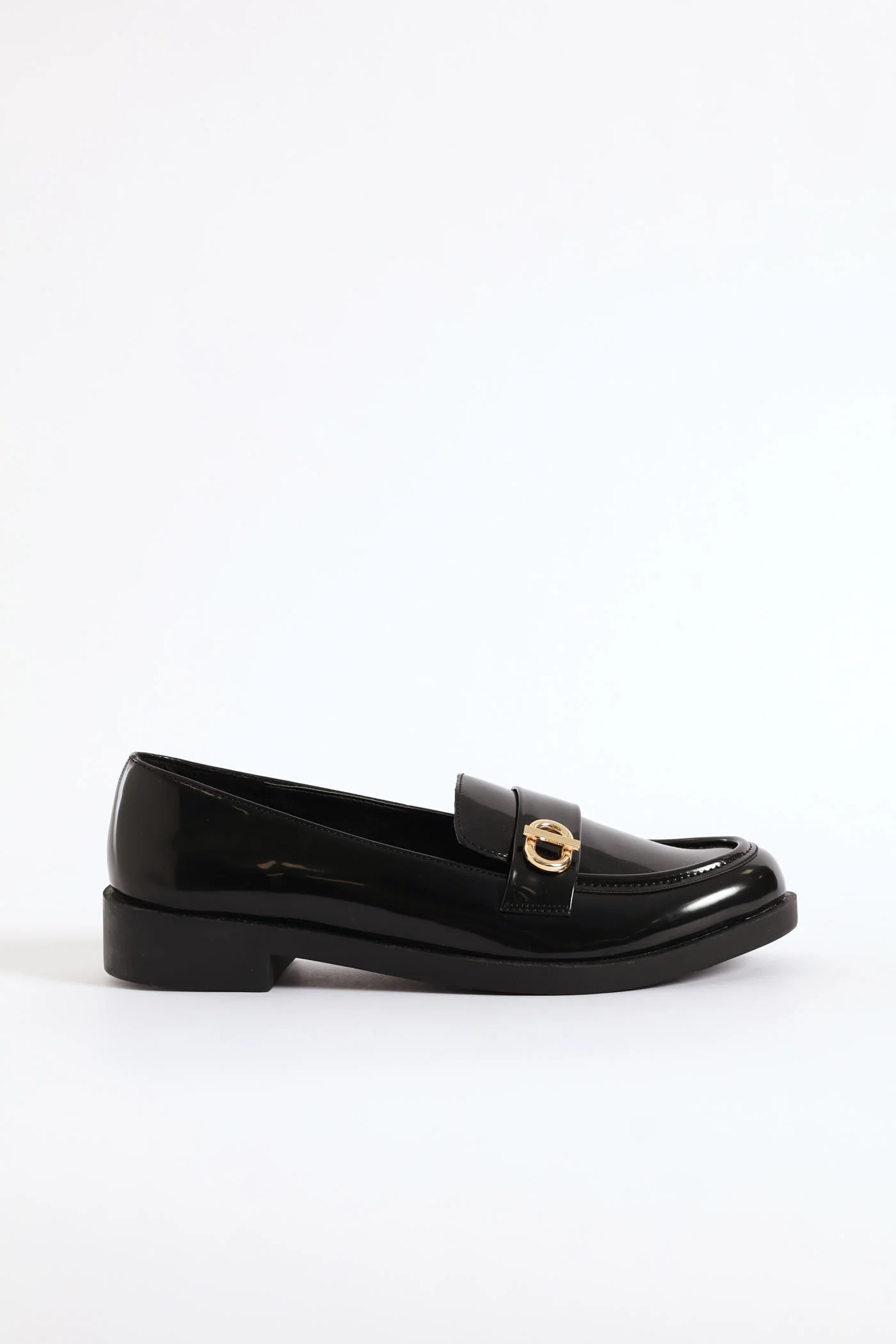 Side Circle Trim Shiny Loafer - Black - Image 3
