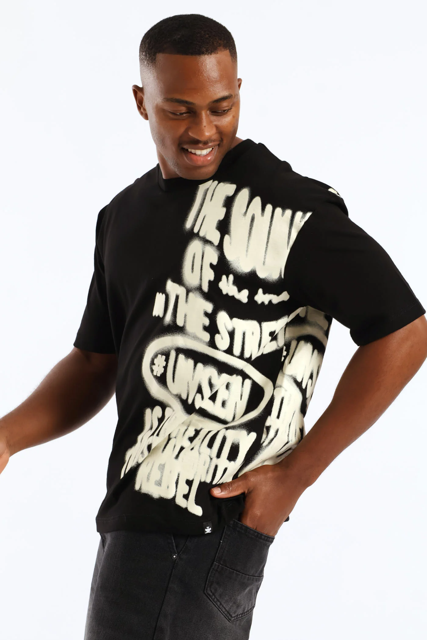 Side Print Oversized Tee - Black - Image 2