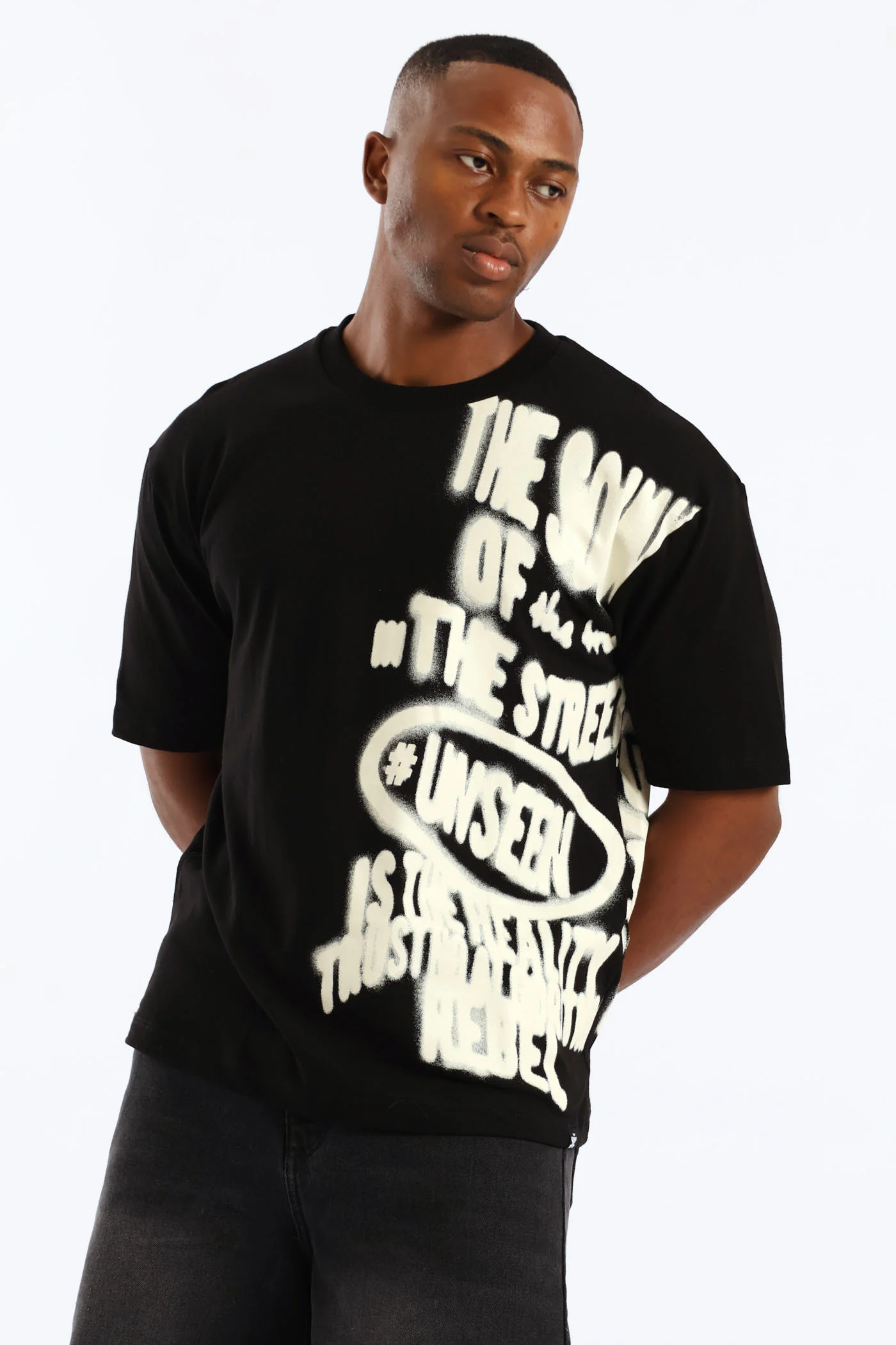 Side Print Oversized Tee - Black - Image 3