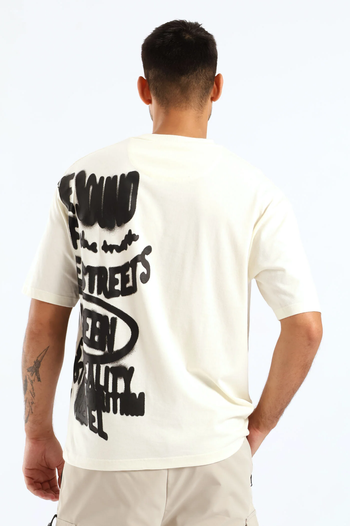 Side Print Oversized Tee - Ecru - Image 2