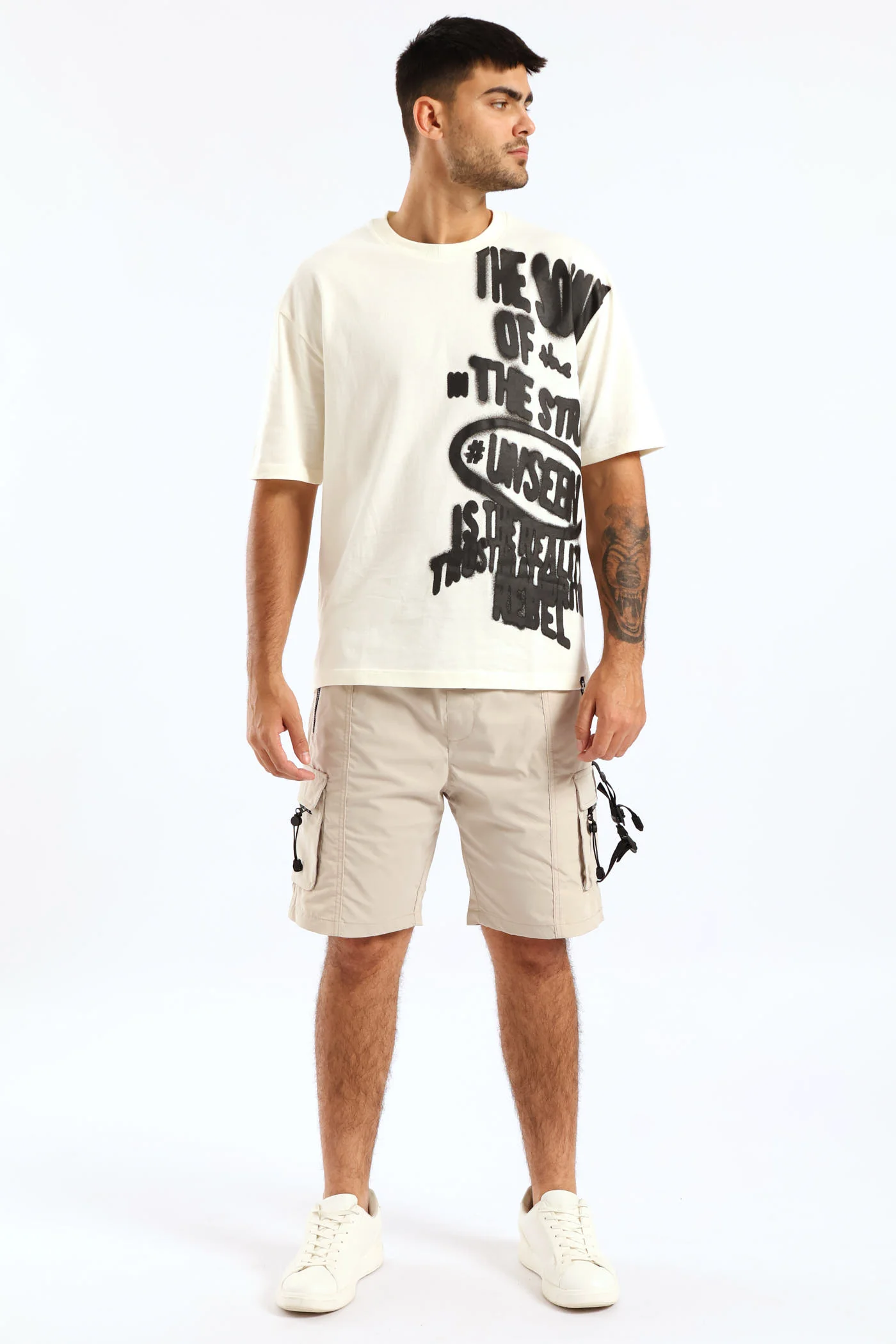 Side Print Oversized Tee - Ecru - Image 3