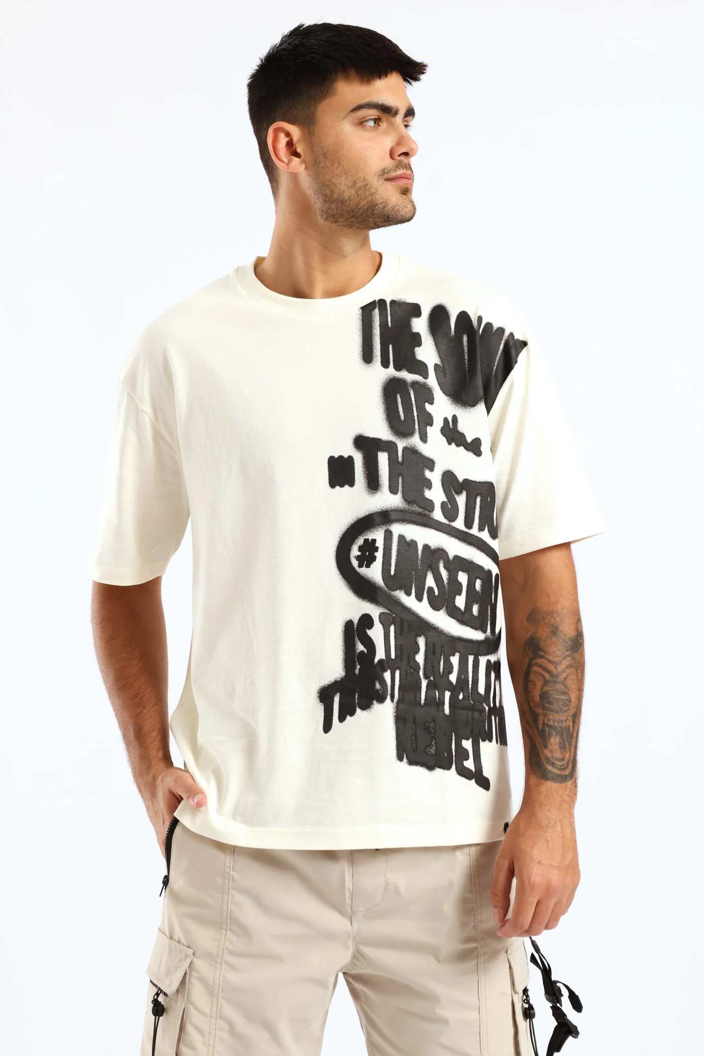 Side Print Oversized Tee - Ecru - Image 4