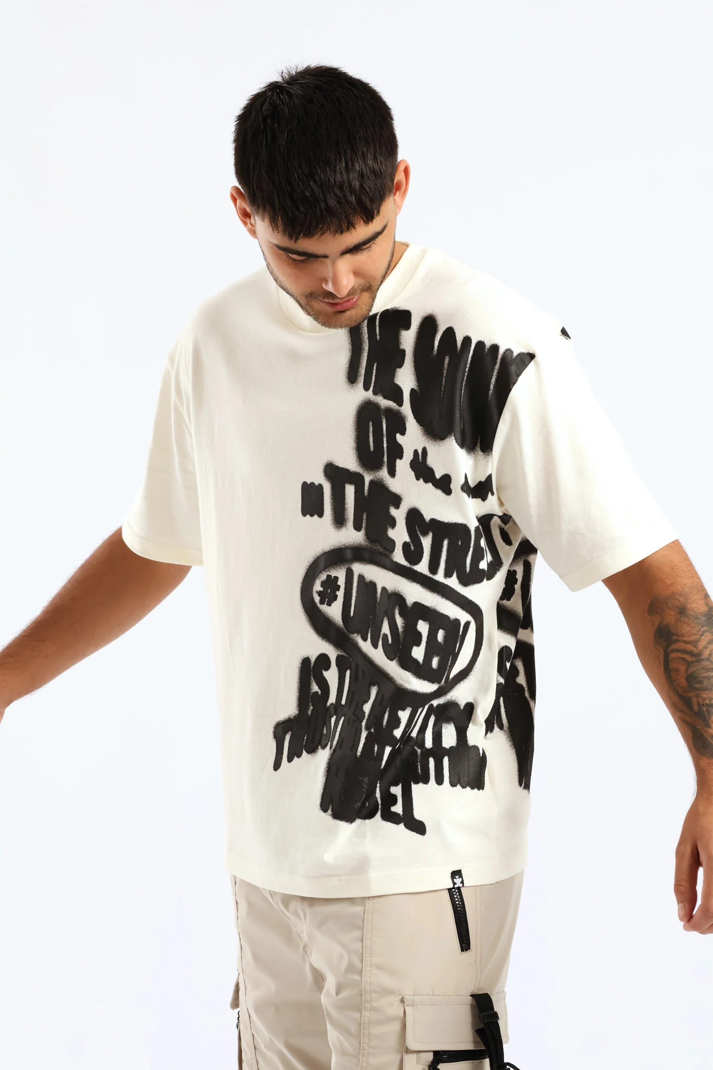Side Print Oversized Tee - Ecru - Image 5