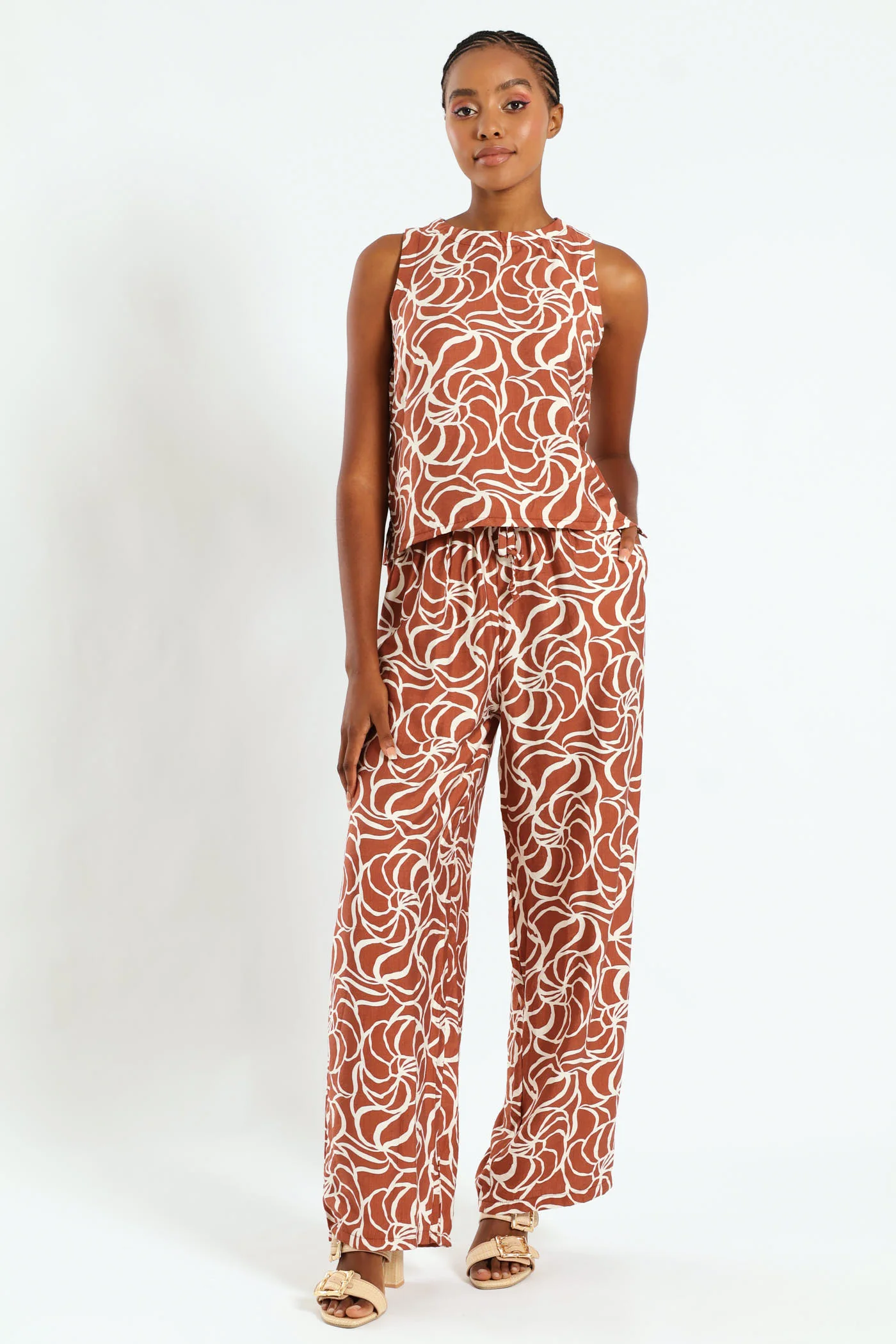 Side Slit Shell Tank - Rust/Cream - Image 2