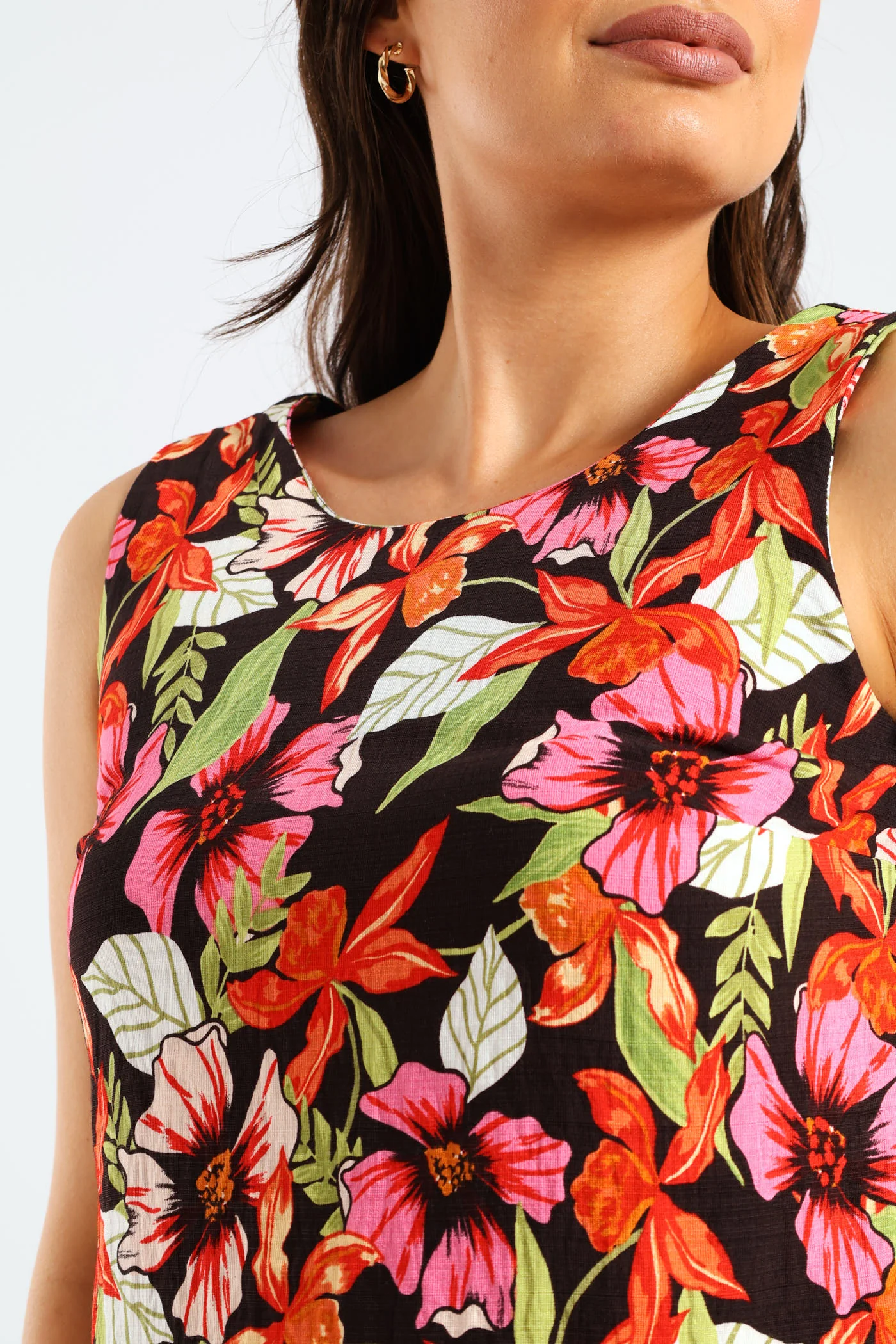 Side Slit Tropical Floral Shell Tank Top - Multi - Image 3