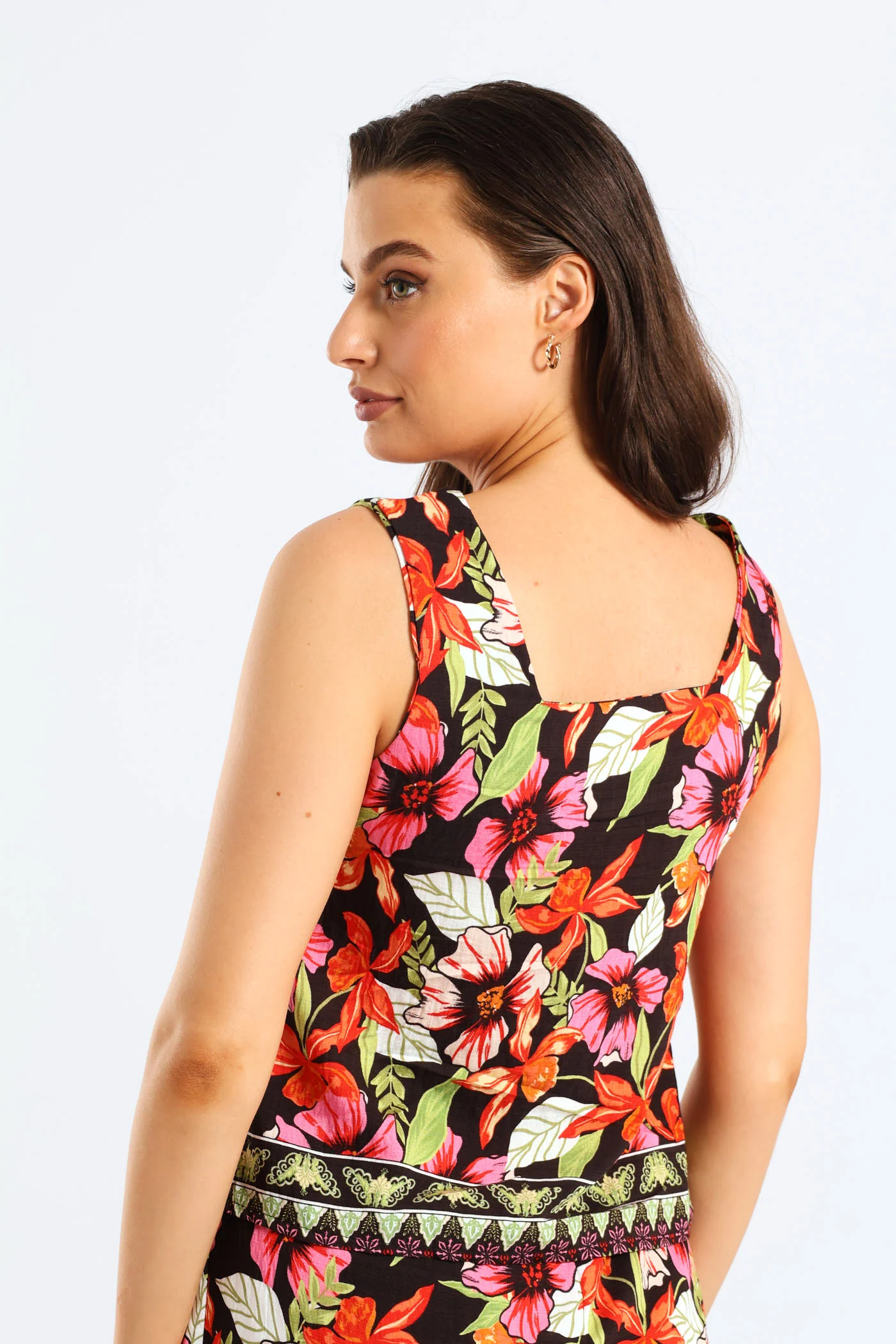 Side Slit Tropical Floral Shell Tank Top - Multi - Image 4