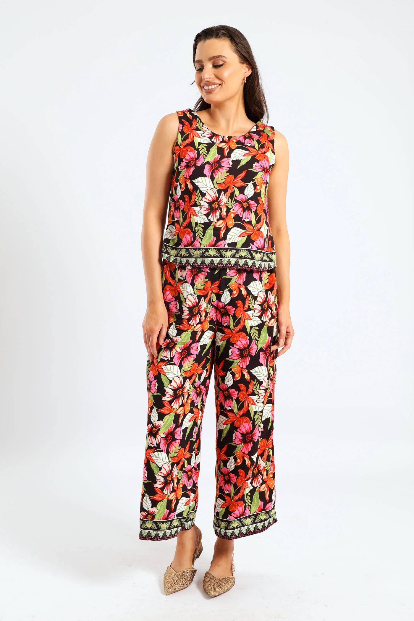 Side Slit Tropical Floral Shell Tank Top - Multi - Image 6