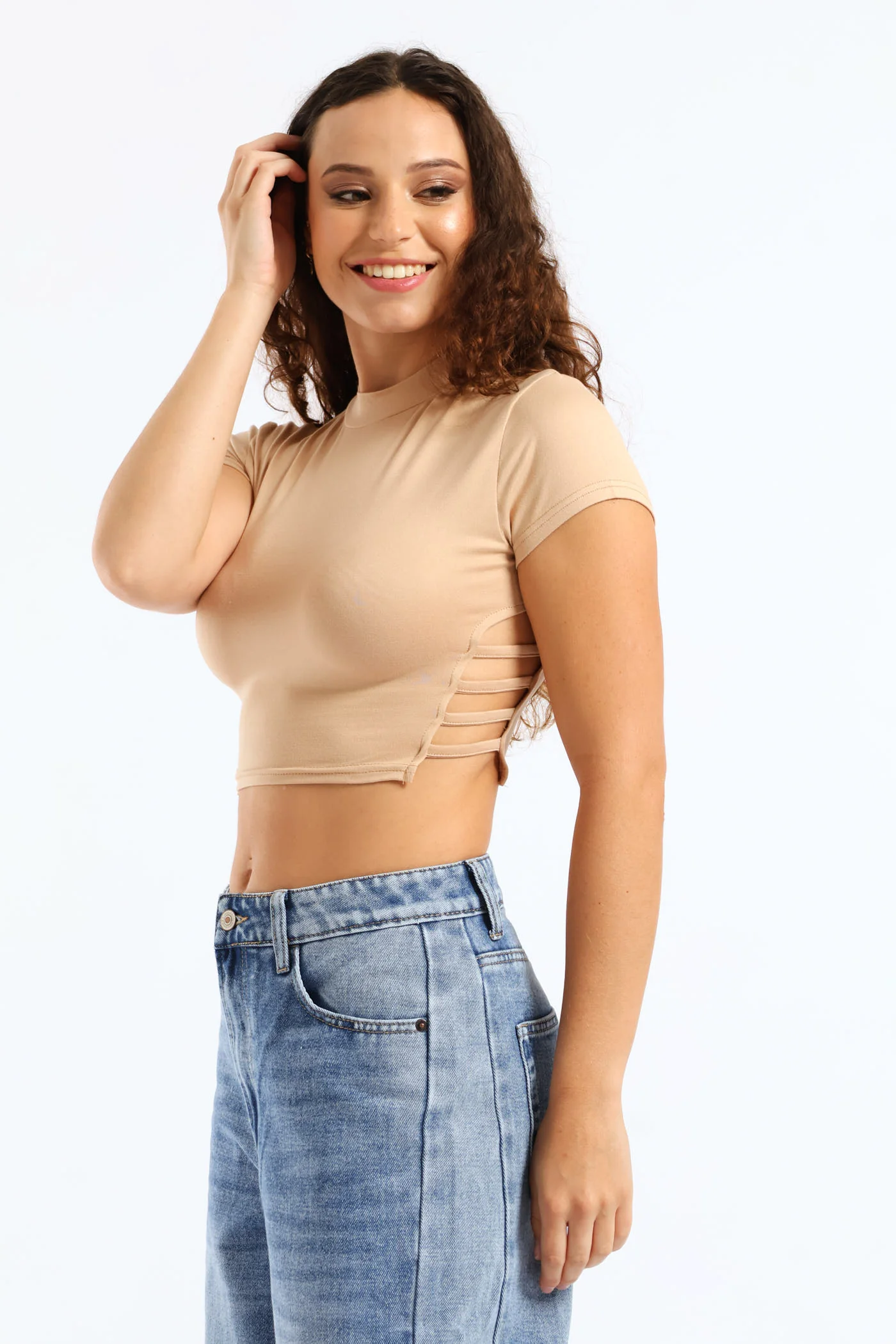 Side Strap Tee - Beige - Image 2