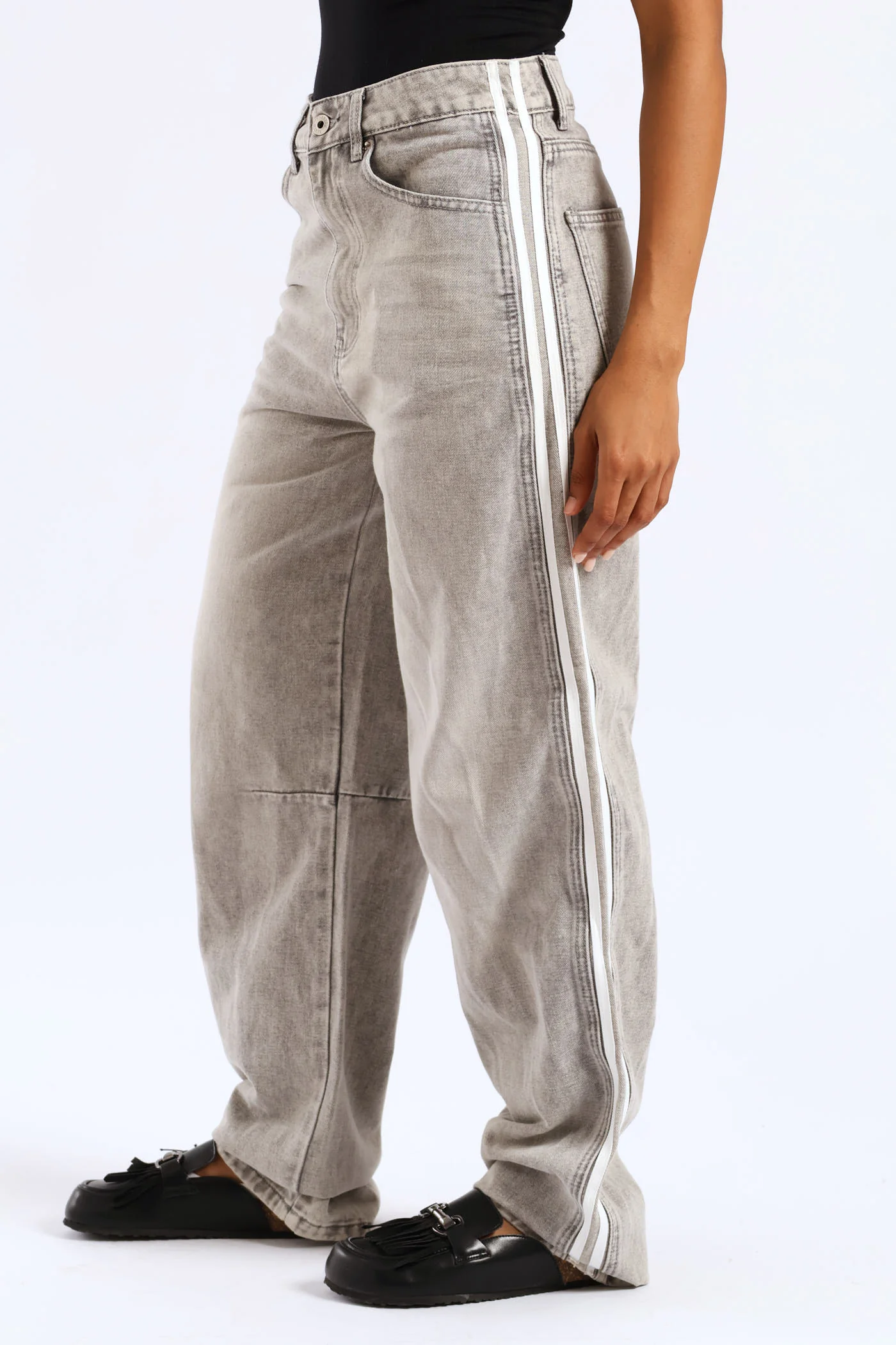 Side Stripe Balloon Jean - Grey - Image 2