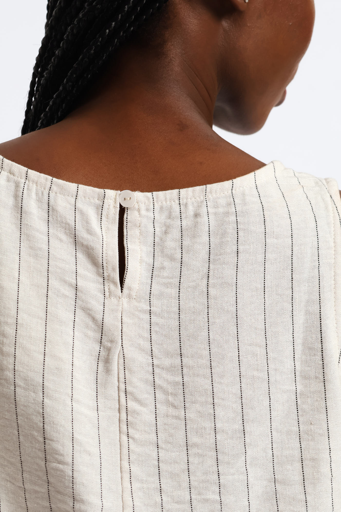 Side Tie Detail Pinstripe Shell Tank - Black/Beige - Image 6