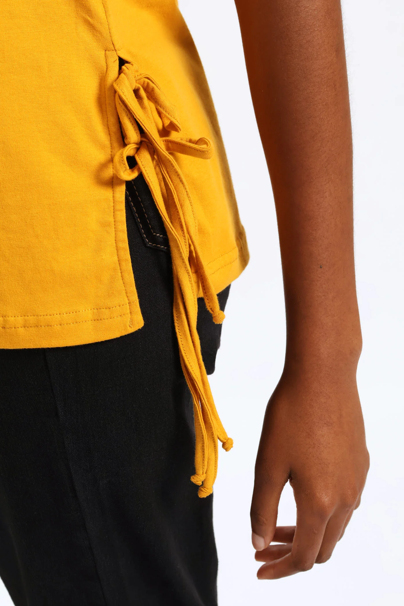 Side Tie Oversized Tee - Mustard - Image 2