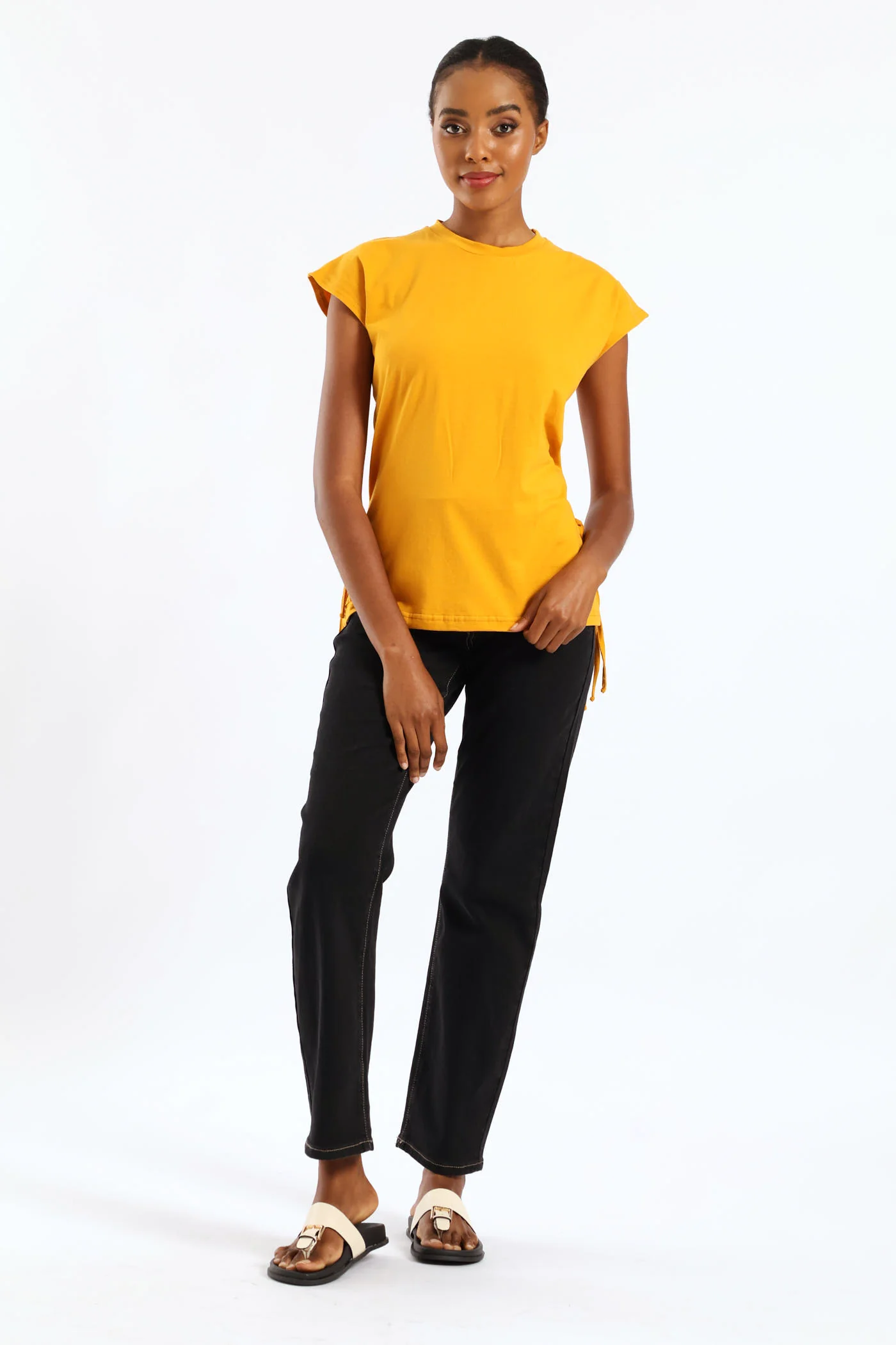 Side Tie Oversized Tee - Mustard - Image 4